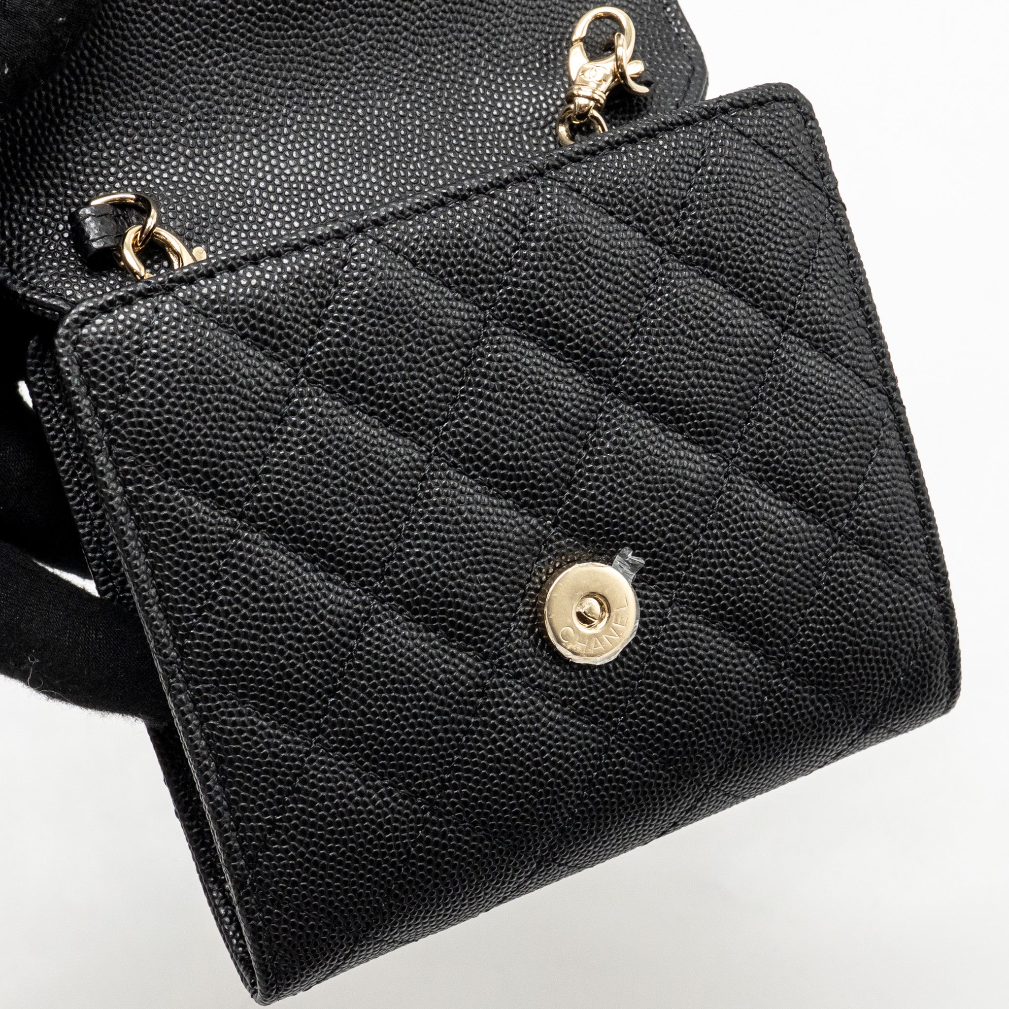 CHANEL 23P MINI CLUTCH WITH CHAIN CAVIAR BLACK LGHW (MICROCHIP)