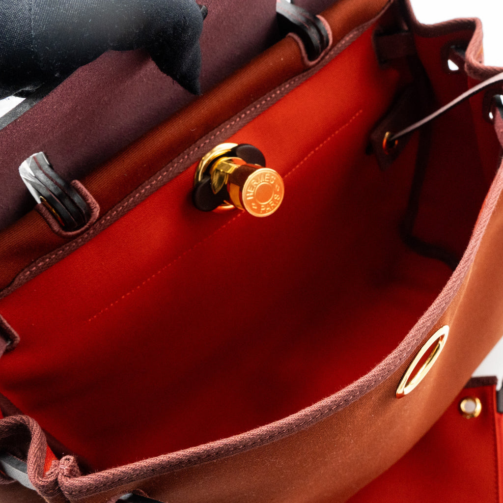 HERMES HERBAG ZIP 31 BAG CANVAS / HUNTER LEATHER CUVIER / ORANGE MECANO/ ROUGE SELLIER GHW
