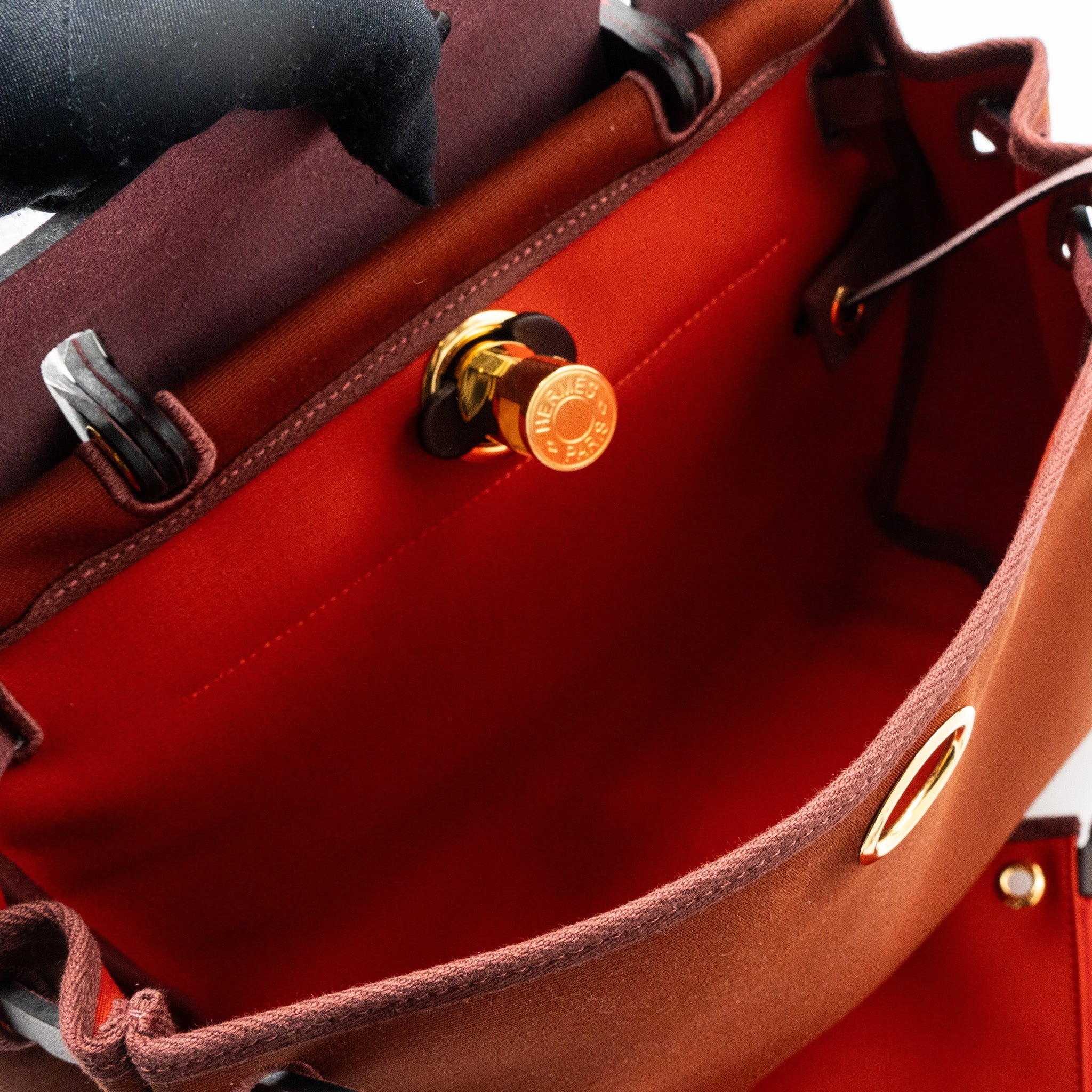 HERMES HERBAG ZIP 31 BAG CANVAS / HUNTER LEATHER CUVIER / ORANGE MECANO/ ROUGE SELLIER GHW