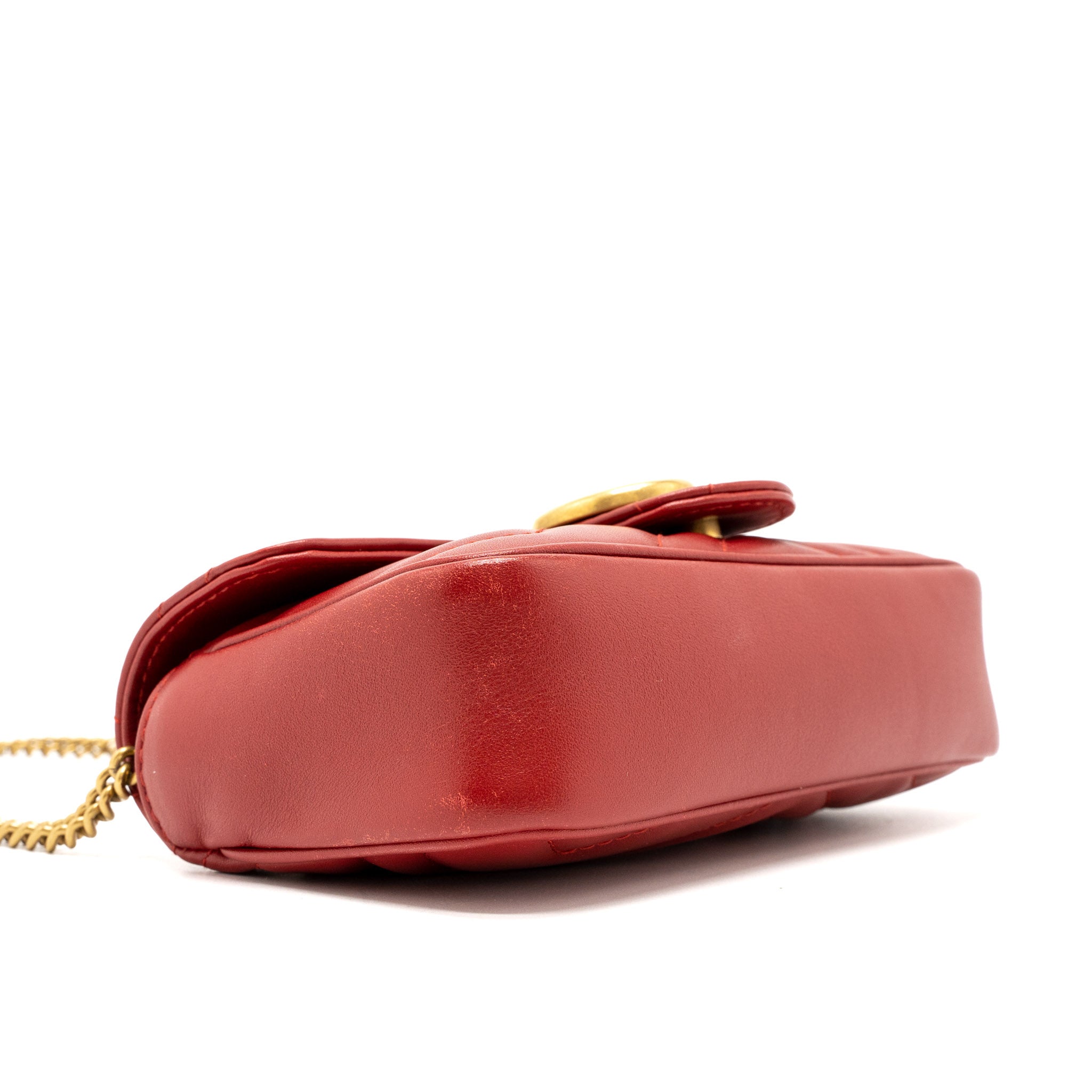 GUCCI GG MARMONT SUPER MINI BAG MATELASSÉ CALFSKIN RED BRUSHED GHW