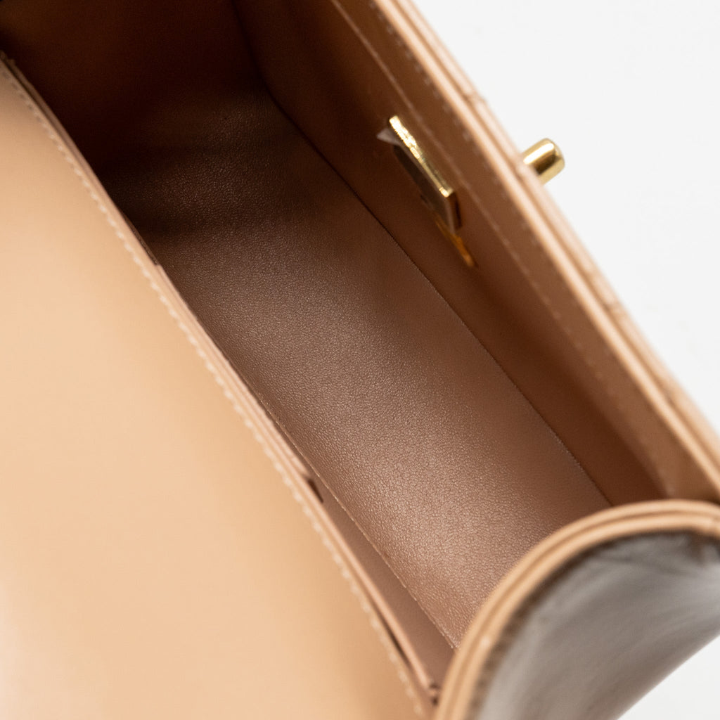 CHANEL GOLD CRUSH MINI FLAP BAG CALFSKIN BEIGE GHW (MICROCHIP)