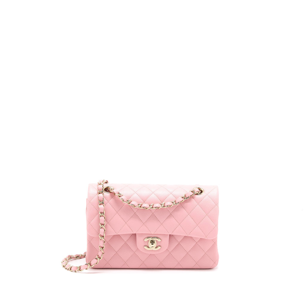CHANEL 22C SMALL CLASSIC DOUBLE FLAP BAG CAVIAR PINK LGHW (MICROCHIP)