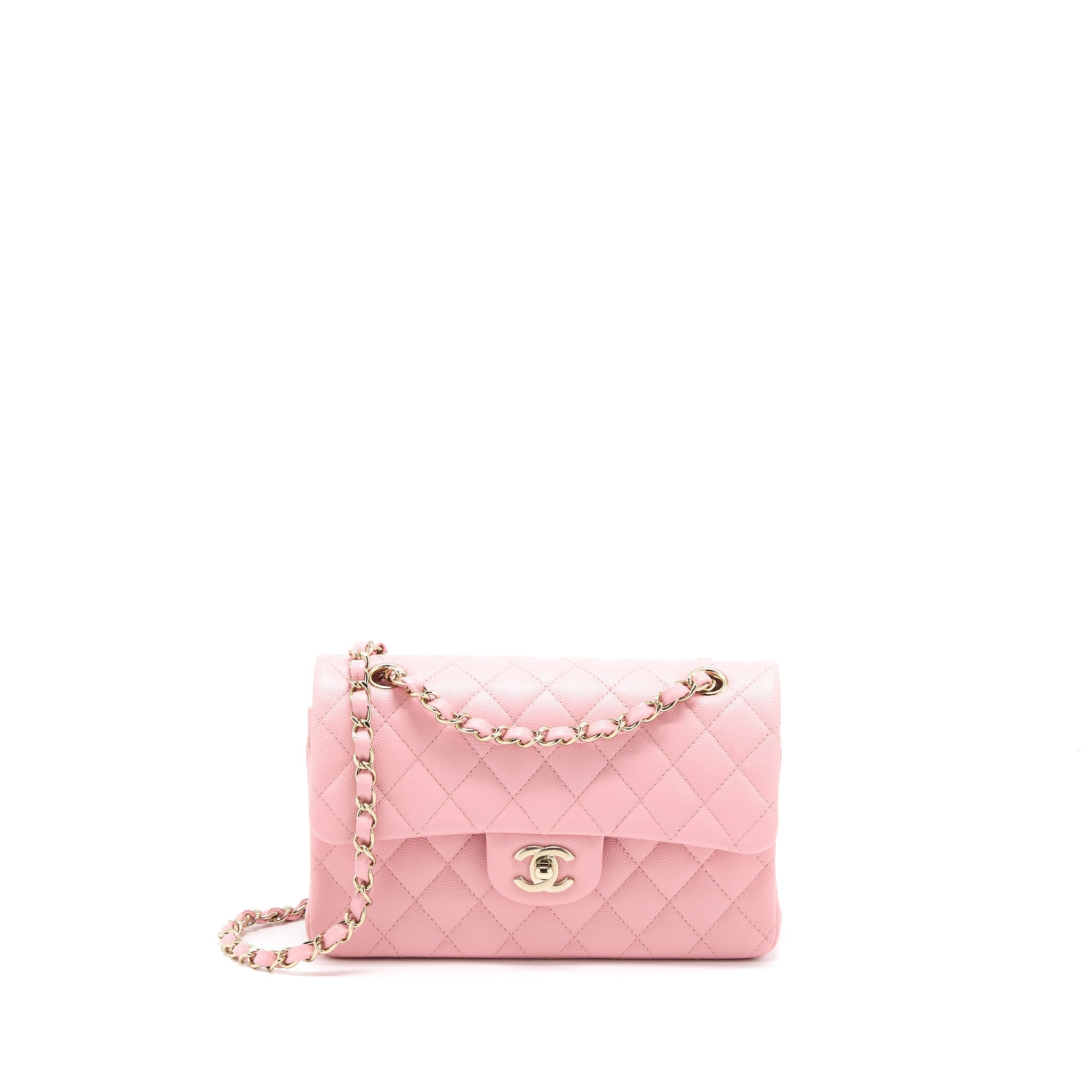 CHANEL 22C SMALL CLASSIC DOUBLE FLAP BAG CAVIAR PINK LGHW (MICROCHIP)