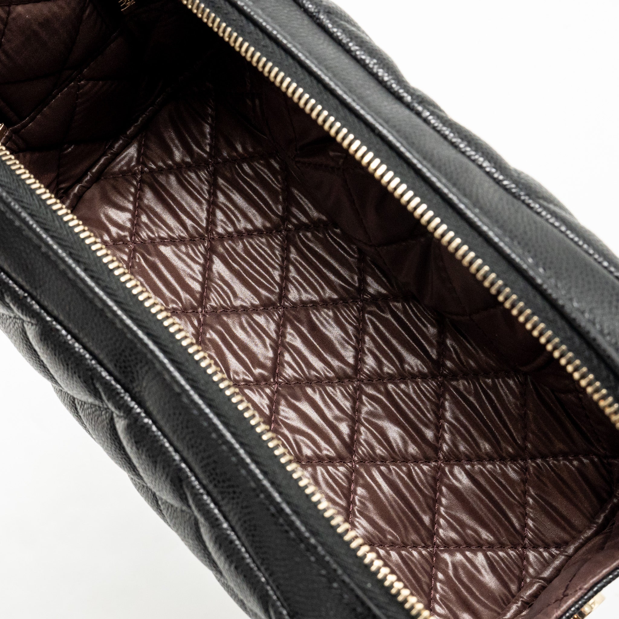 CHANEL DOUBLE ZIP POUCH COSMETIC CASE CAVIAR BLACK GHW (MICROCHIP)