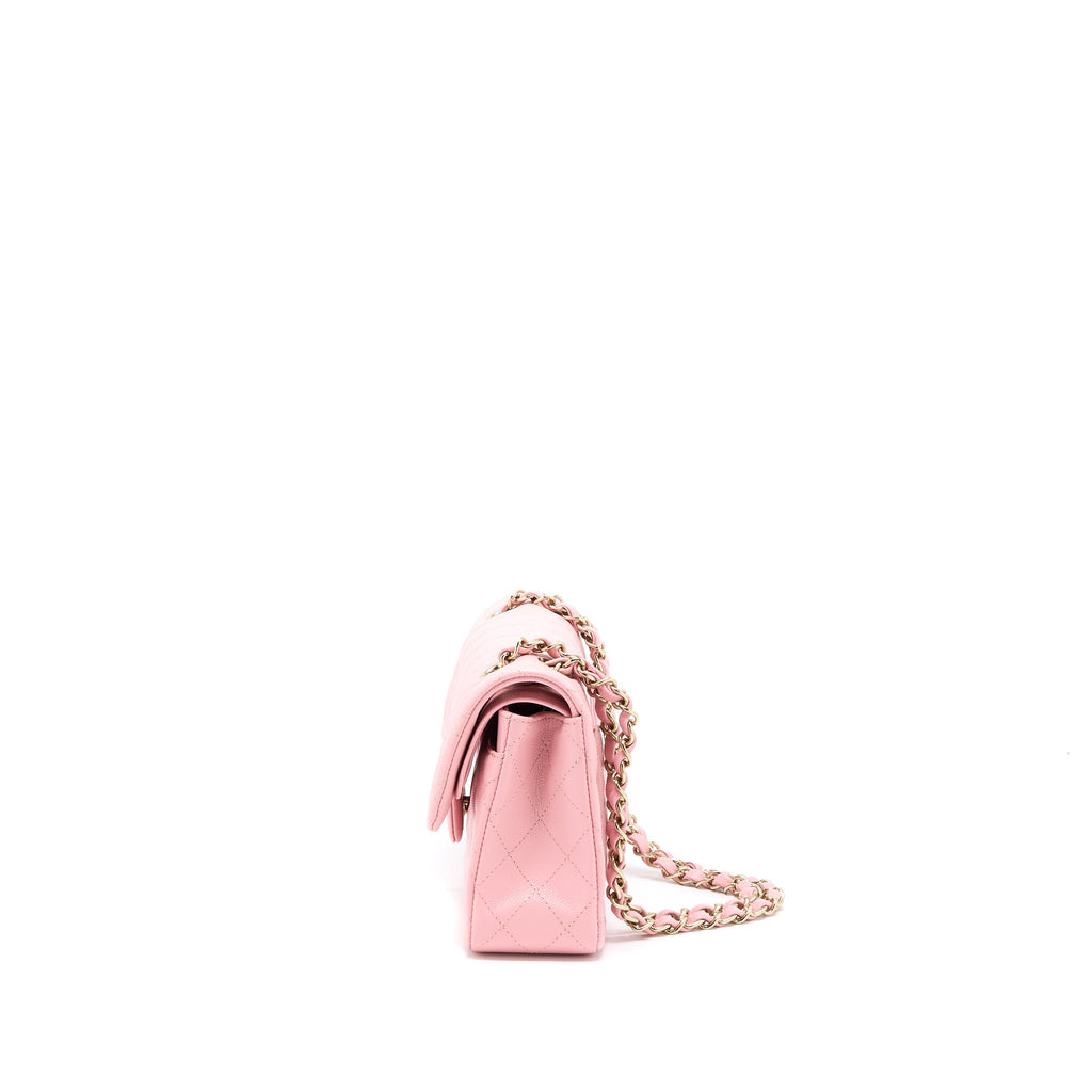 CHANEL 22C SMALL CLASSIC DOUBLE FLAP BAG CAVIAR PINK LGHW (MICROCHIP)