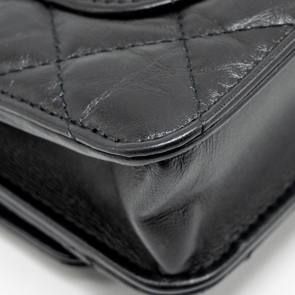 CHANEL 2.55 WALLET ON CHAIN AGED CALFSKIN BLACK BRUSHED GHW (MICROCHIP)