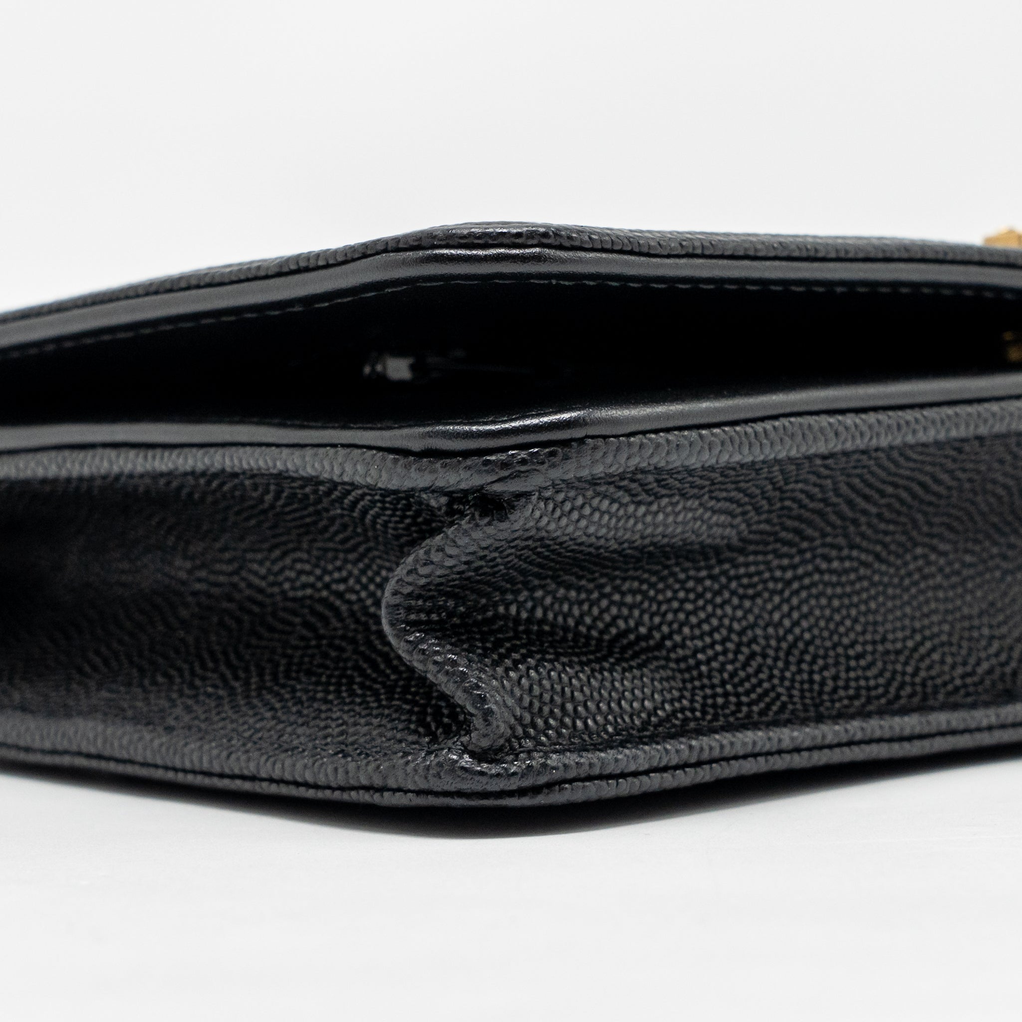 CHANEL BOY WALLET ON CHAIN CAVIAR BLACK GHW (MICROCHIP)