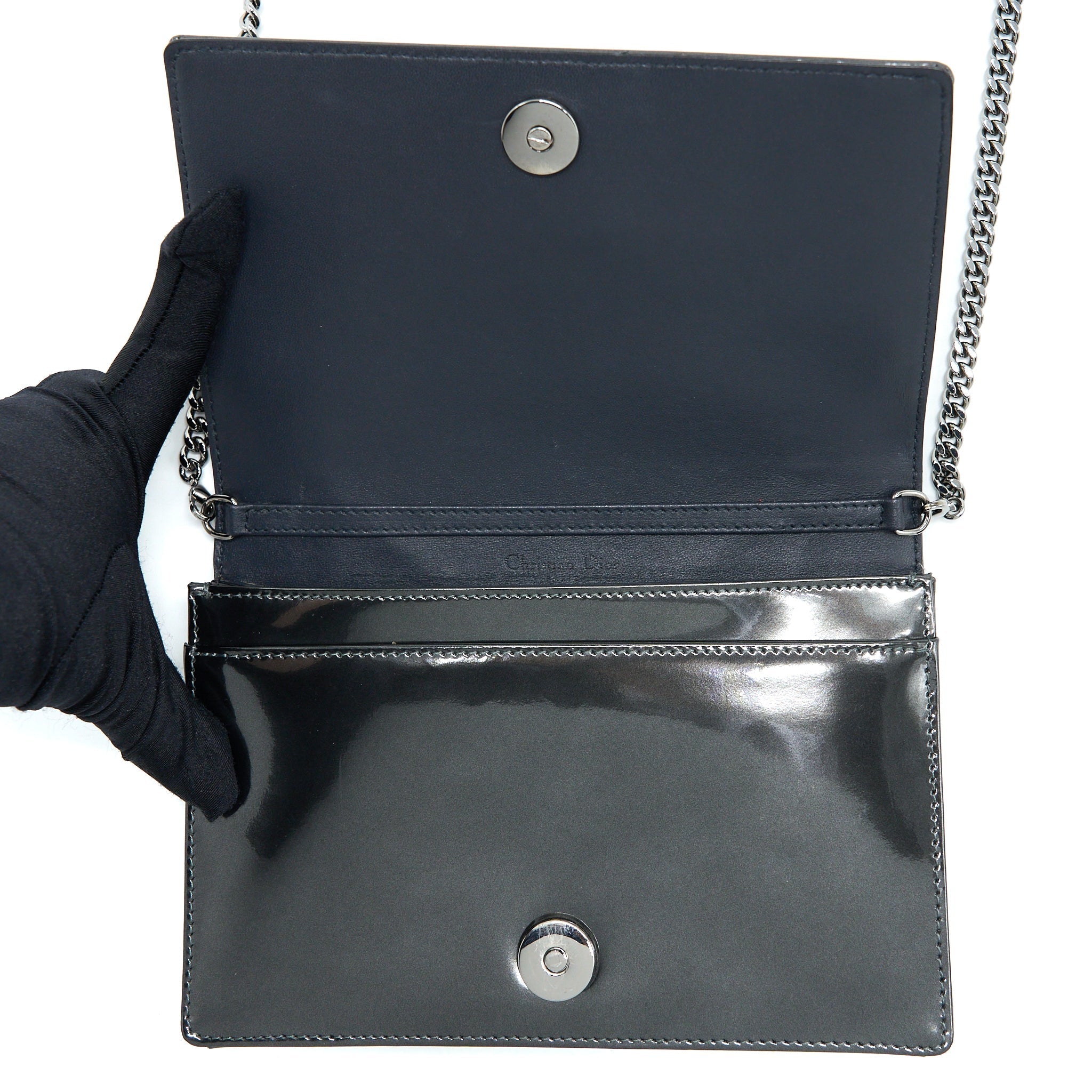 DIOR DIORAMA WALLET ON CHAIN METALLIC GREY GHW