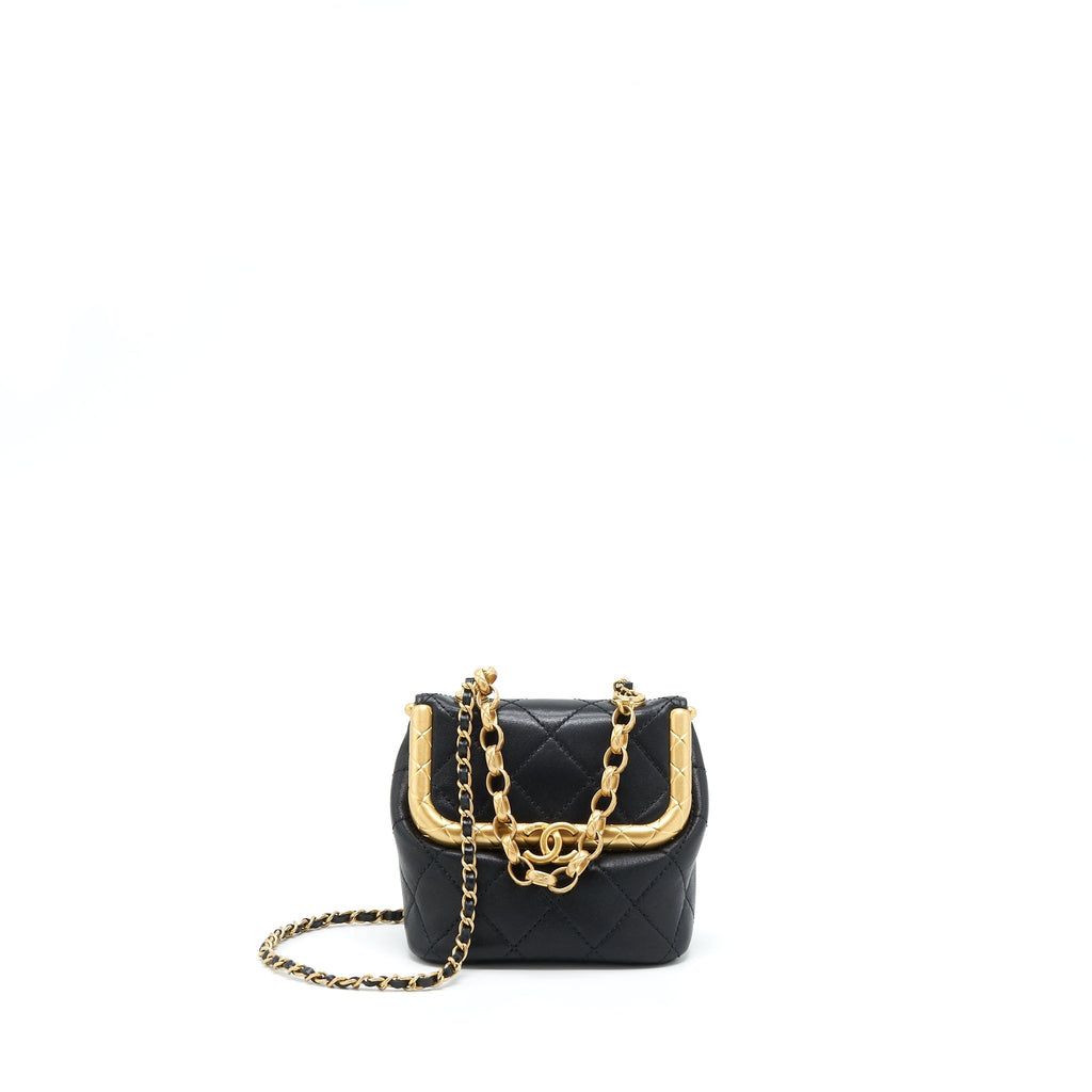 CHANEL 20A KISS-LOCK MINI VANITY FLAP BAG CALFSKIN BLACK GHW