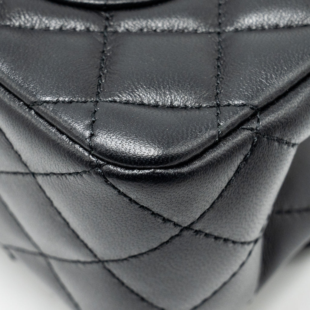 CHANEL CRYSTAL DETAILED TOP HANDLE FLAP BAG LAMBSKIN BLACK GHW (MICROCHIP)