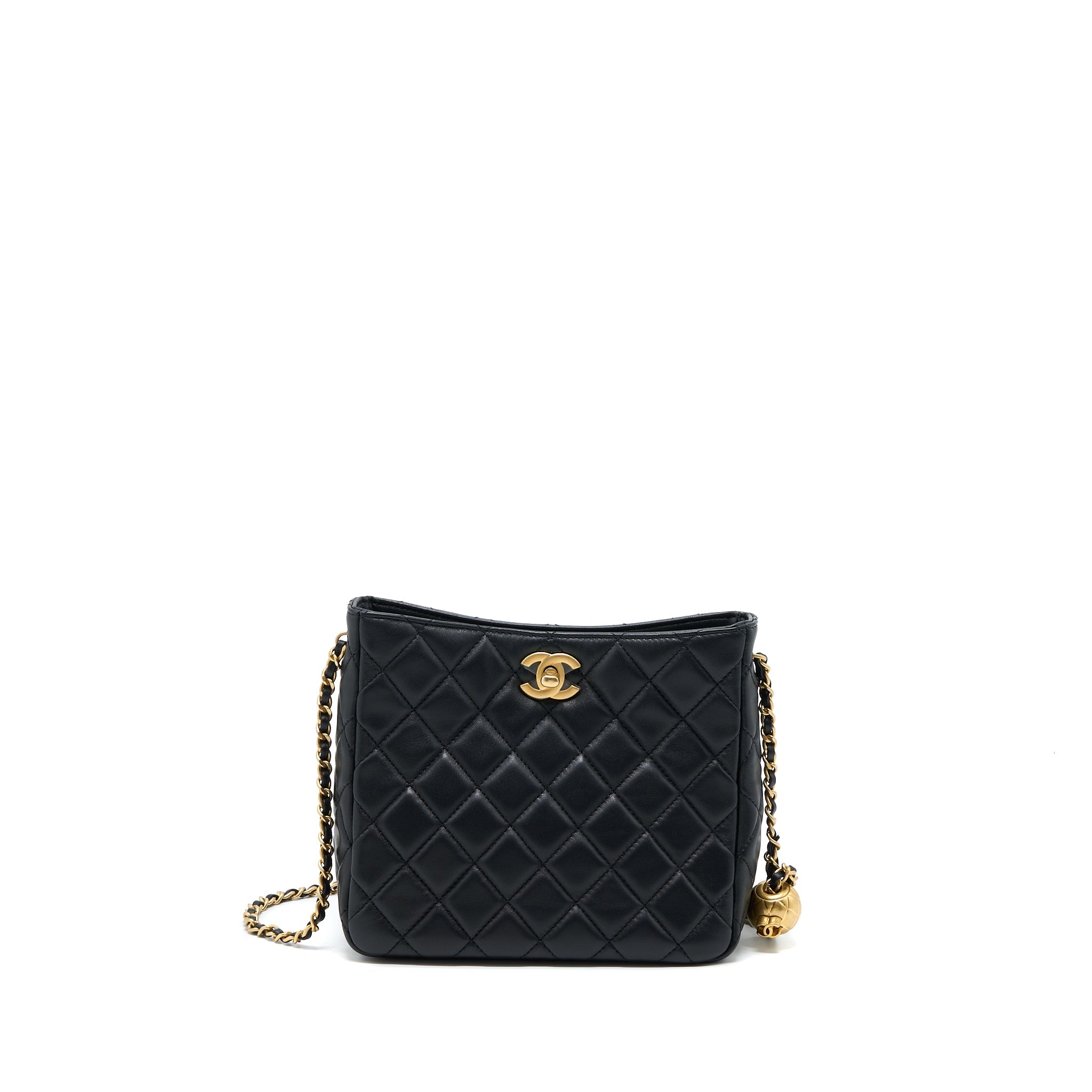 CHANEL PEARL CRUSH HOBO BAG LAMBSKIN BLACK GHW (MICROCHIP)