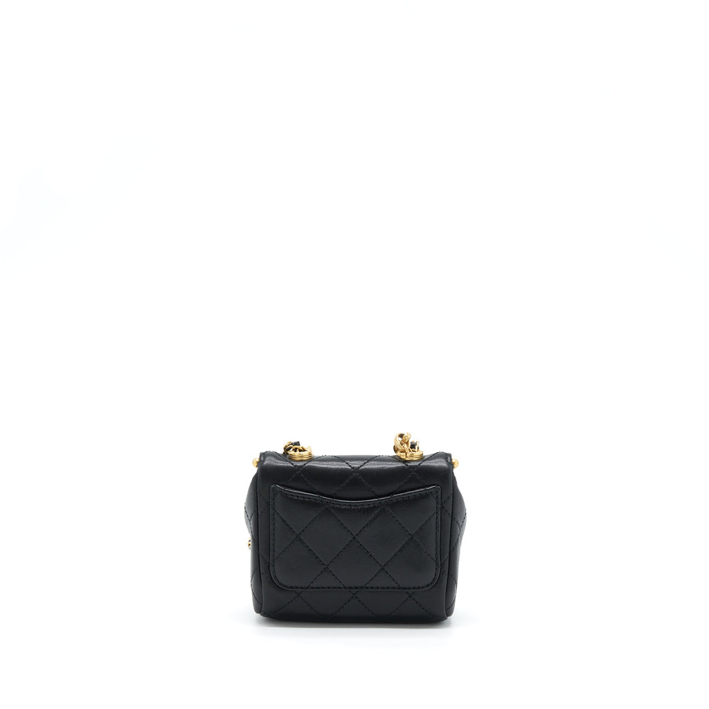 CHANEL 20A KISS-LOCK MINI VANITY FLAP BAG CALFSKIN BLACK GHW