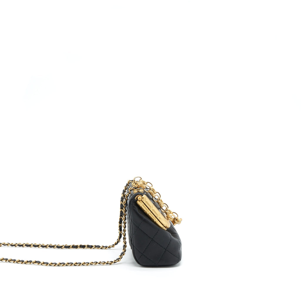 CHANEL 20A KISS-LOCK MINI VANITY FLAP BAG CALFSKIN BLACK GHW