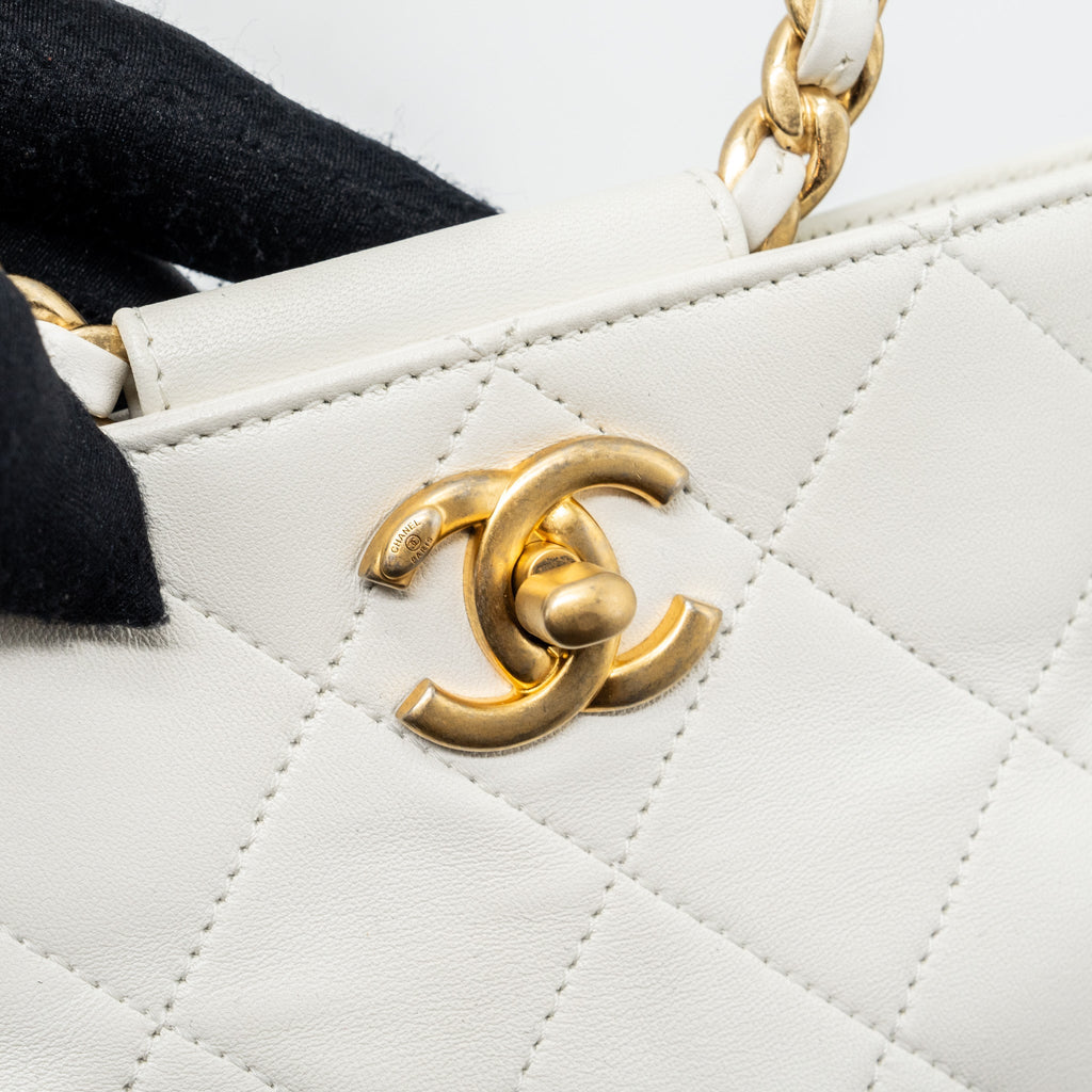 CHANEL ROUND HANDLE BUCKET BACKPACK LAMBSKIN WHITE GHW