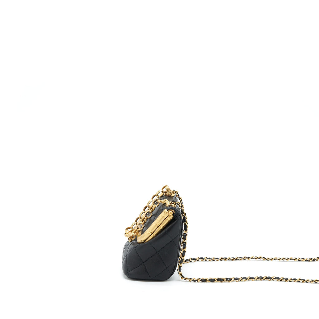 CHANEL 20A KISS-LOCK MINI VANITY FLAP BAG CALFSKIN BLACK GHW