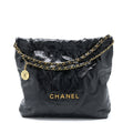 CHANEL MEDIUM 22 BAG SHINY CALFSKIN BLACK BRUSHED GHW (MICROCHIP)