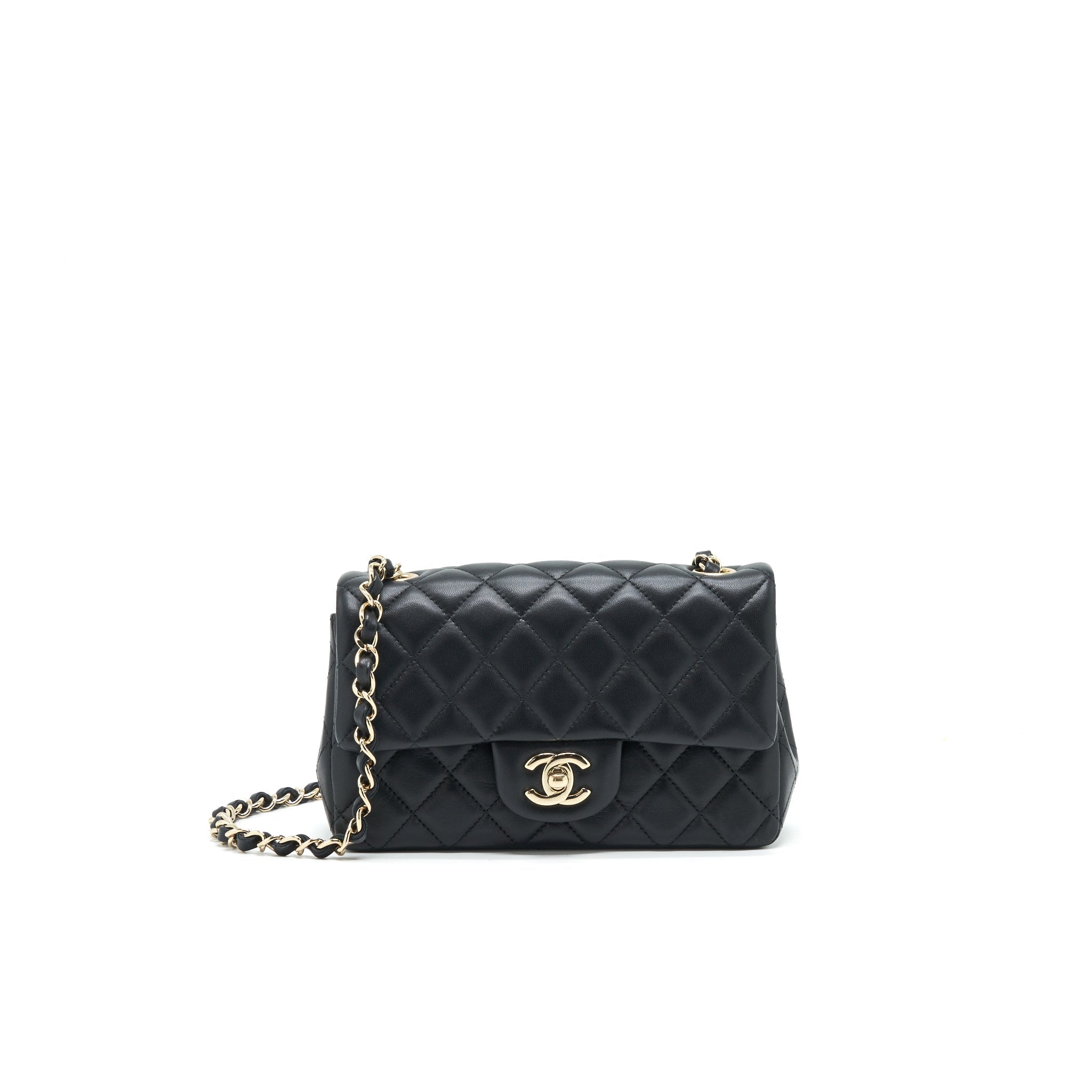 CHANEL MINI RECTANGULAR FLAP BAG BLACK LGHW SERIAL 30