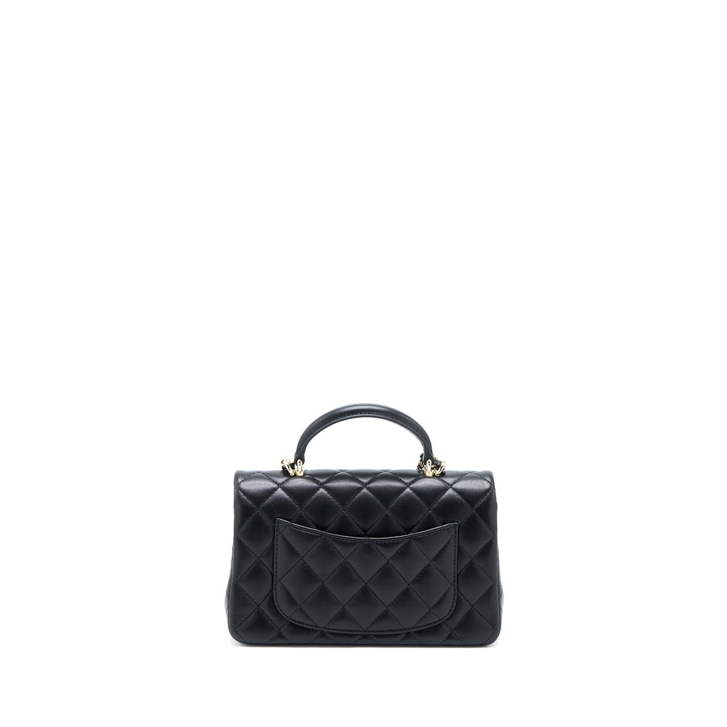 CHANEL TOP HANDLE MINI RECTANGULAR FLAP BAG LAMBSKIN BLACK LGHW (MICROCHIP)