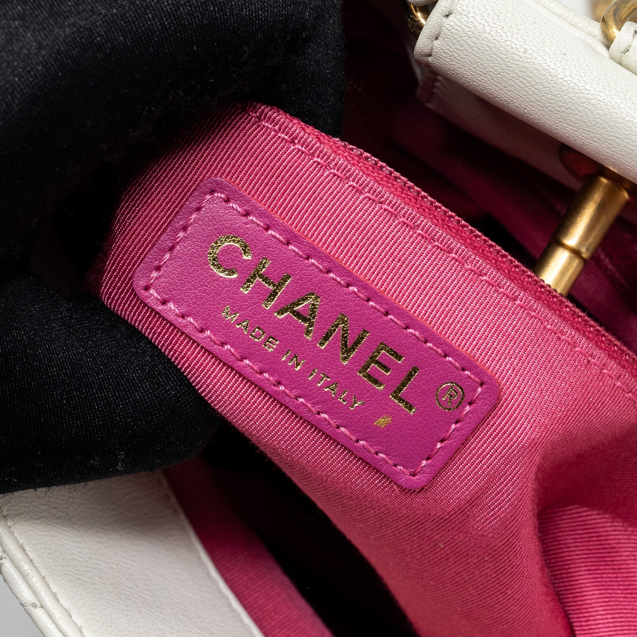 CHANEL ROUND HANDLE BUCKET BACKPACK LAMBSKIN WHITE GHW