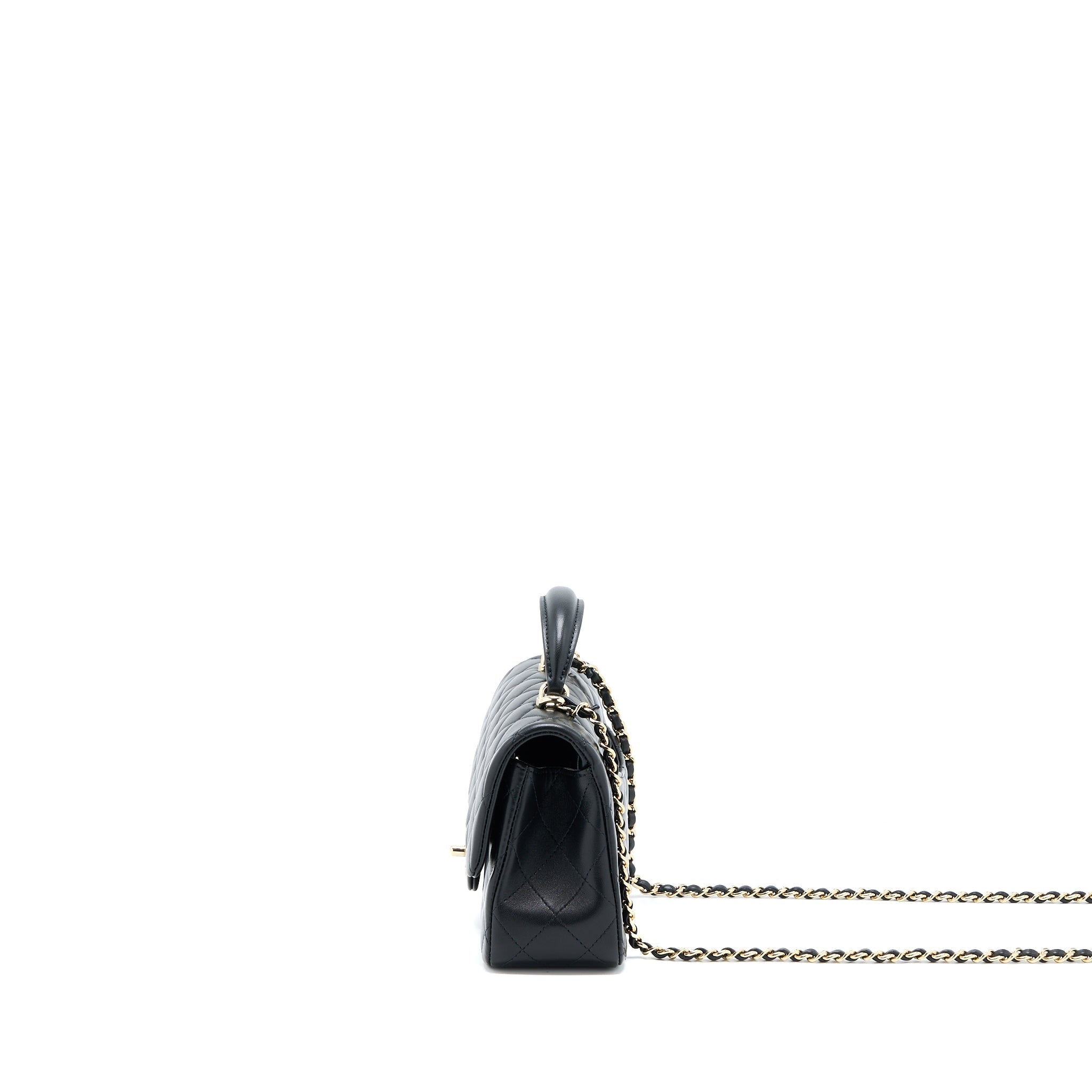 CHANEL TOP HANDLE MINI RECTANGULAR FLAP BAG LAMBSKIN BLACK LGHW (MICROCHIP)