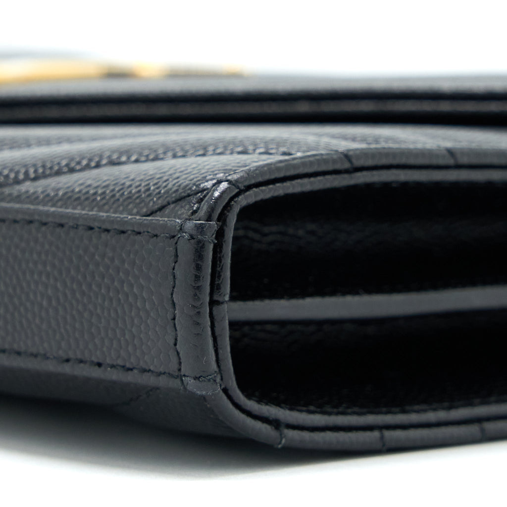 SAINT LAURENT WALLET ON CHAIN GRAINED CALFSKIN BLACK GHW