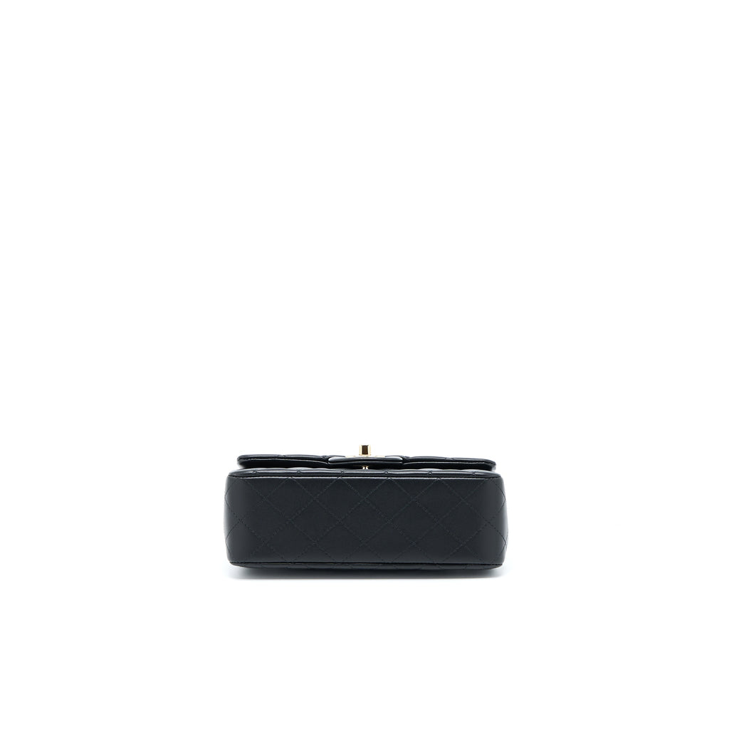 CHANEL TOP HANDLE MINI RECTANGULAR FLAP BAG LAMBSKIN BLACK LGHW (MICROCHIP)