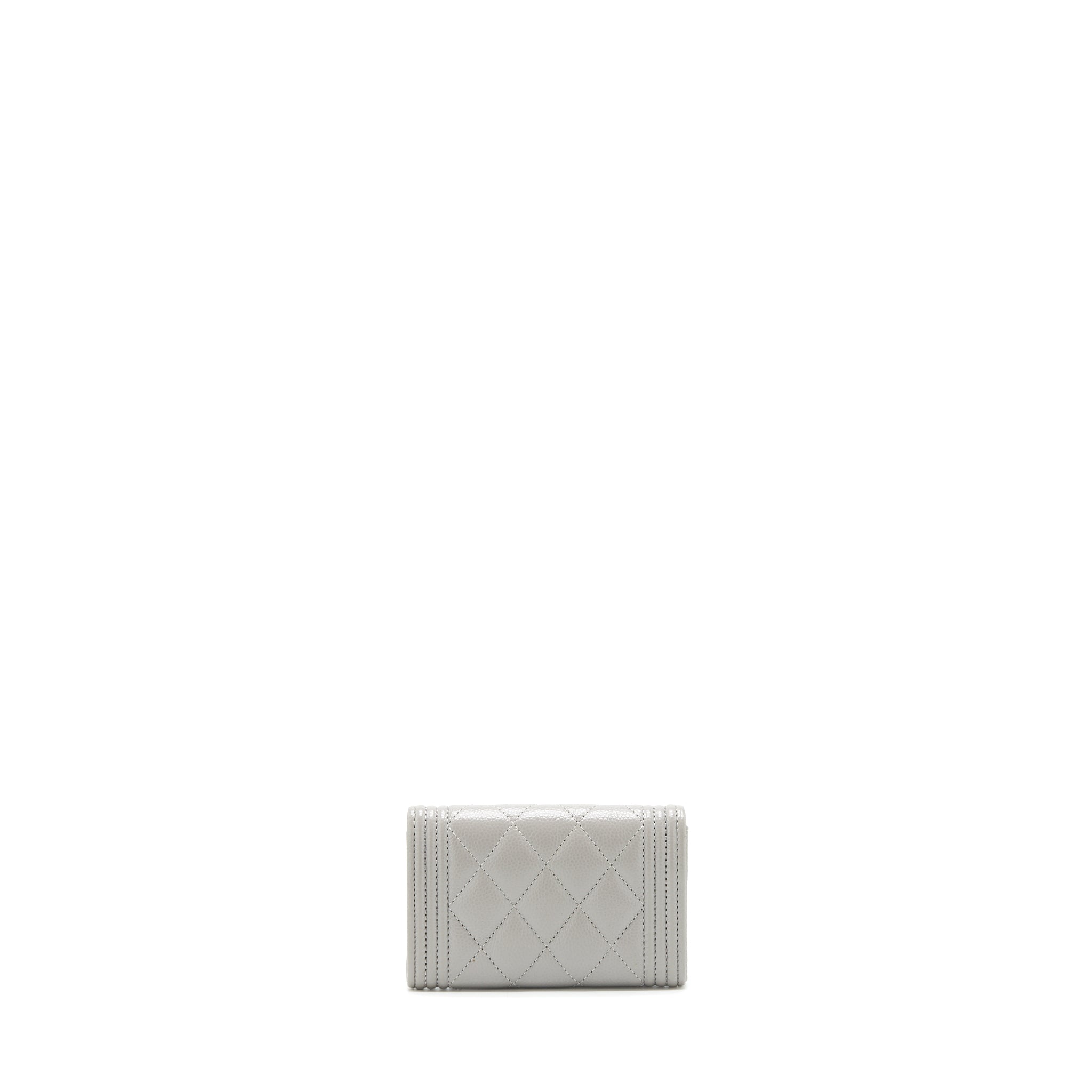 CHANEL BOY FLAP CARD HOLDER CAVIAR LIGHT GREY LGHW