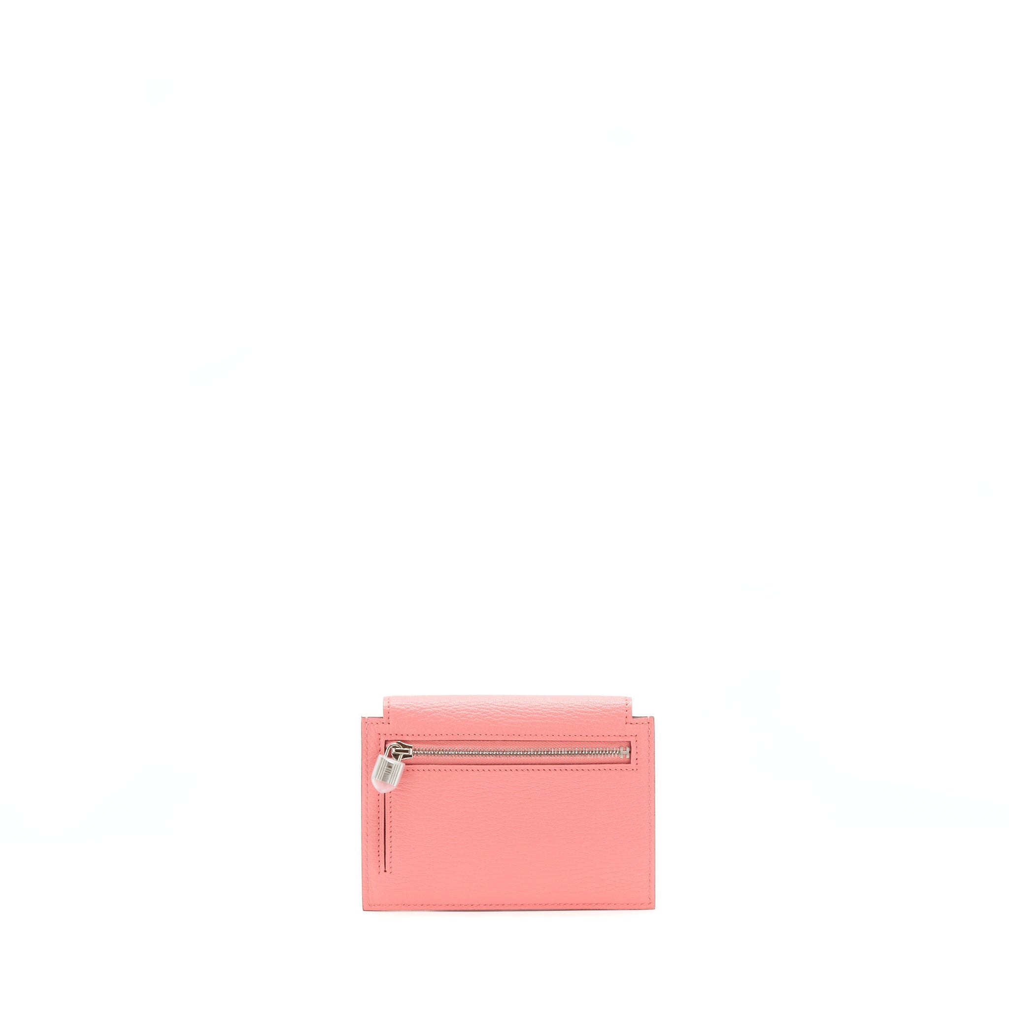 HERMES KELLY POCKET COMPACT WALLET CHEVRE MYSORE ROSE ETE SHW