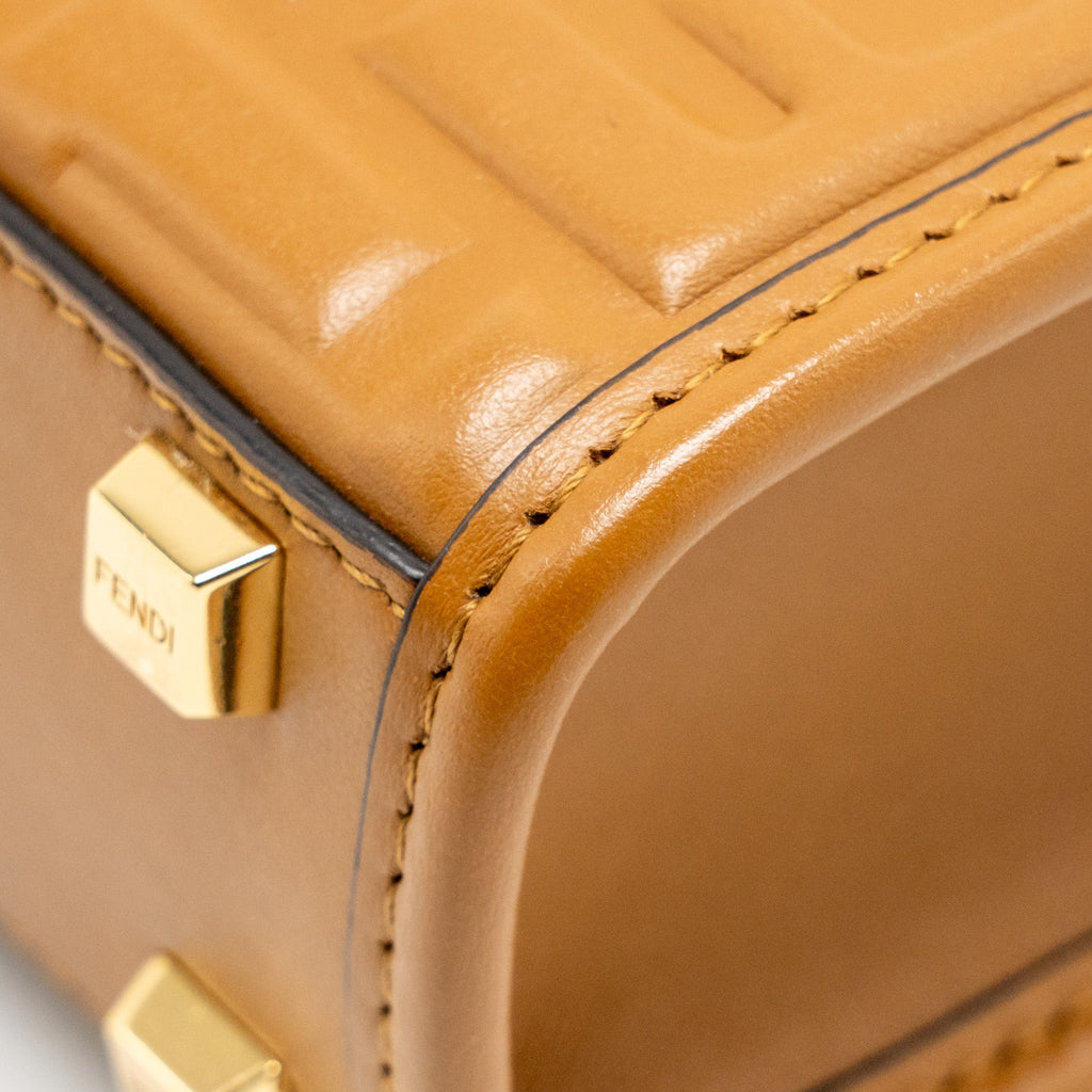FENDI MINI SUNSHINE SHOPPER BAG FF LEATHER BROWN GHW
