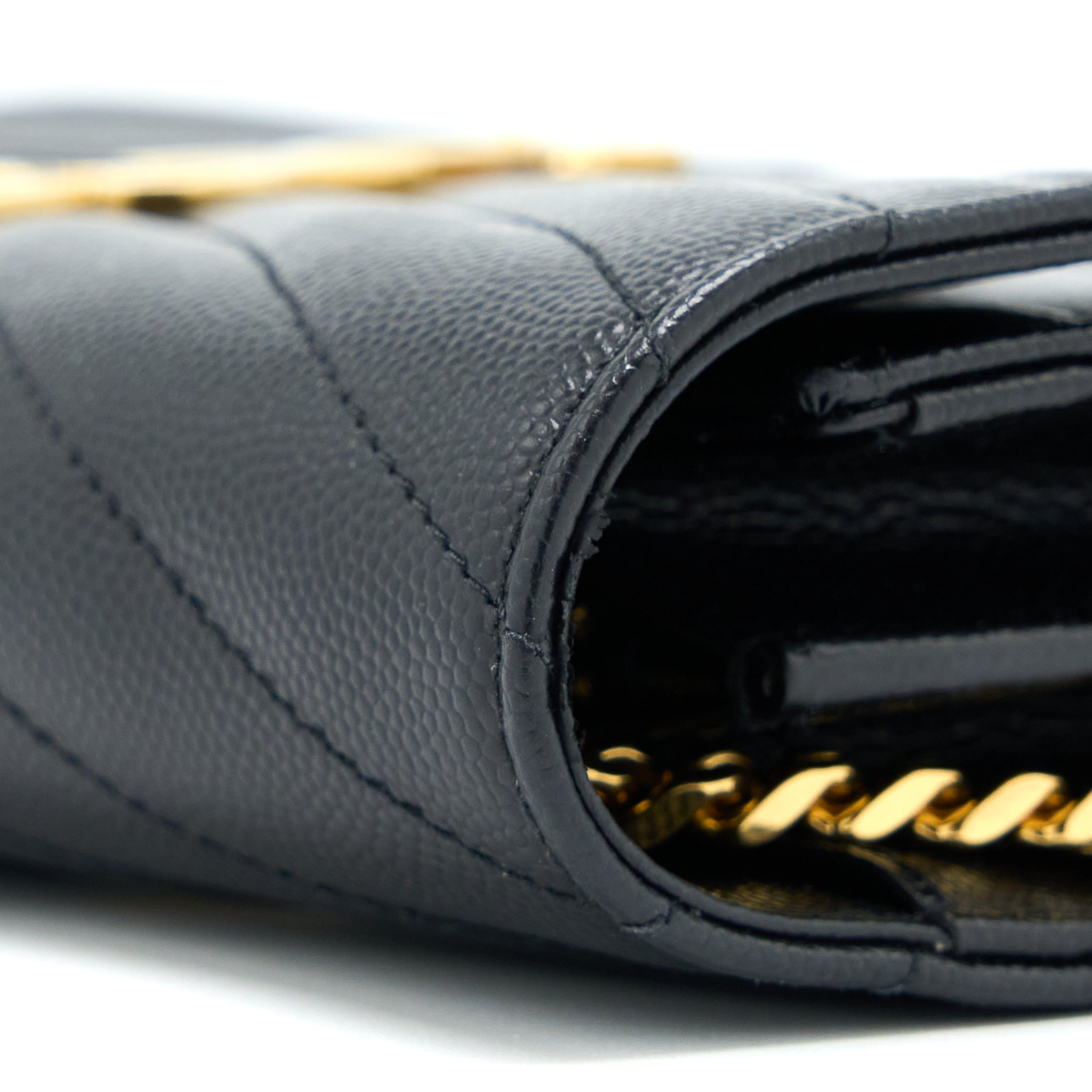 SAINT LAURENT WALLET ON CHAIN GRAINED CALFSKIN BLACK GHW