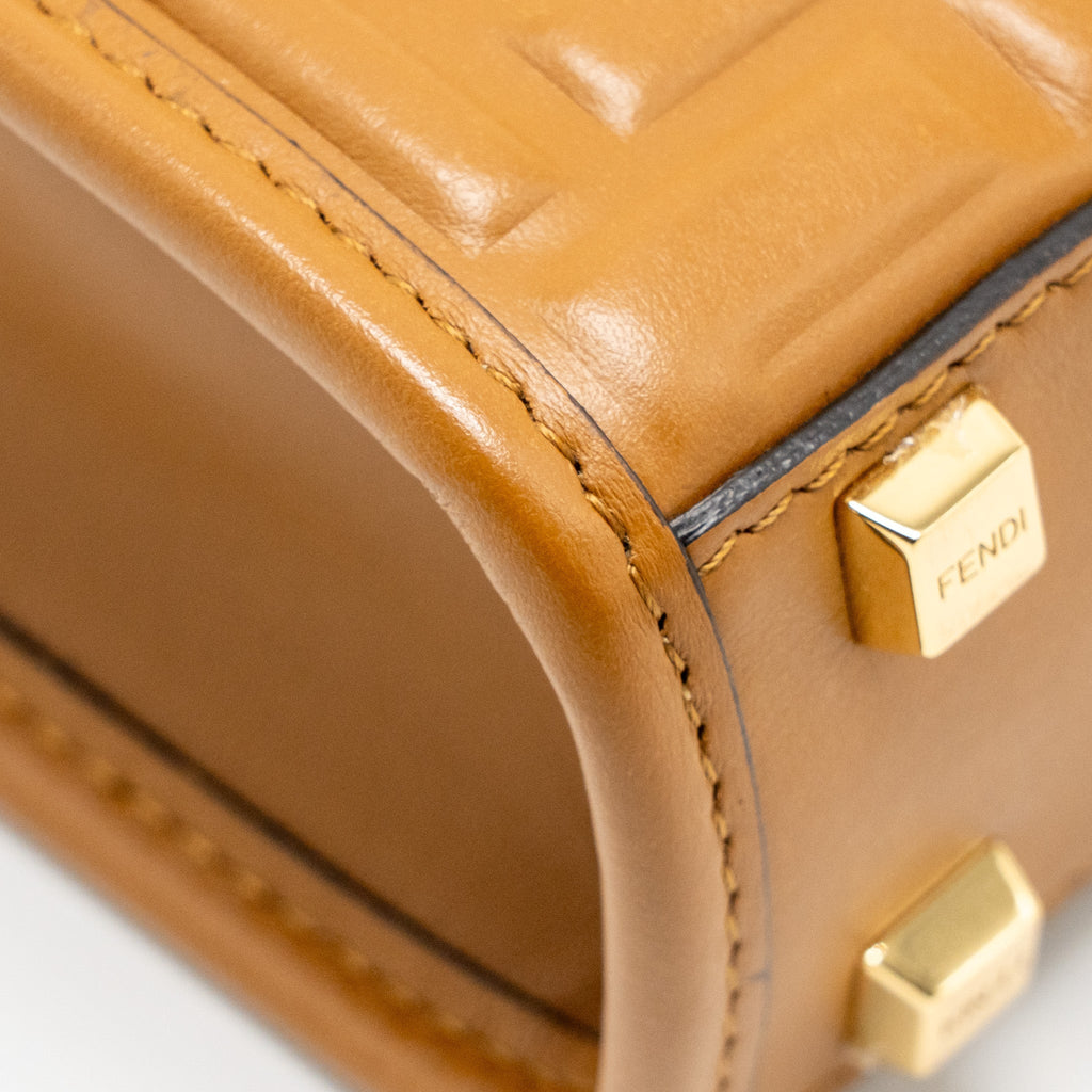 FENDI MINI SUNSHINE SHOPPER BAG FF LEATHER BROWN GHW
