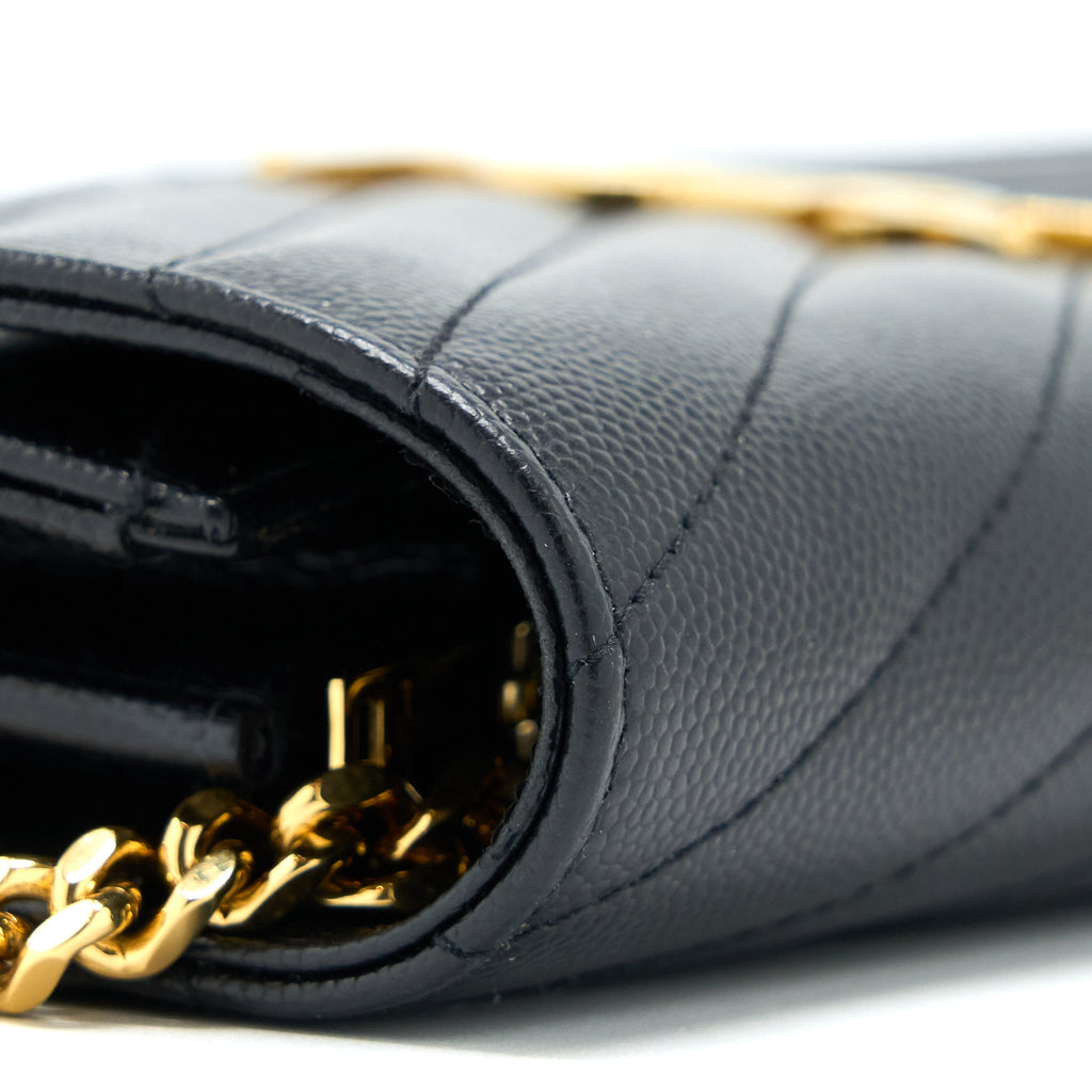 SAINT LAURENT WALLET ON CHAIN GRAINED CALFSKIN BLACK GHW
