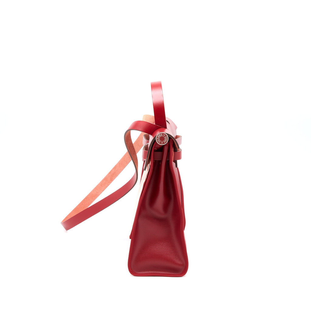 HERMES HERBAG ZIP 31 BAG BERLINE CANVAS ROUGE PIMENT SHW