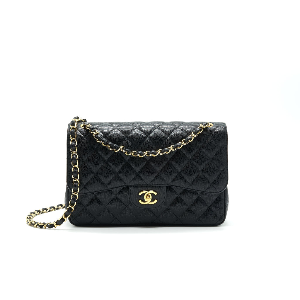 CHANEL CLASSIC JUMBO DOUBLE FLAP BAG BLACK CAVIER GHW