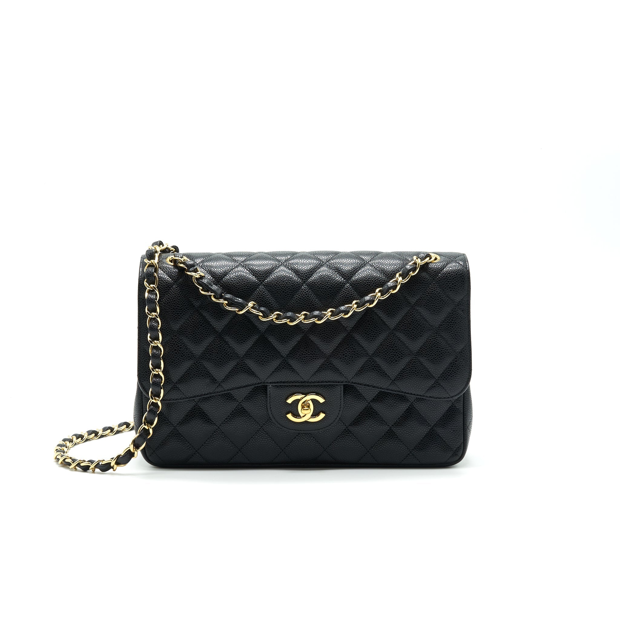 CHANEL CLASSIC JUMBO DOUBLE FLAP BAG BLACK CAVIER GHW