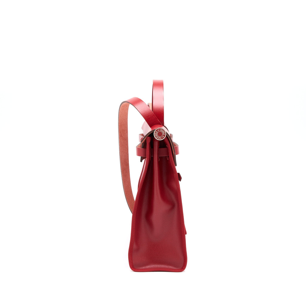 HERMES HERBAG ZIP 31 BAG BERLINE CANVAS ROUGE PIMENT SHW