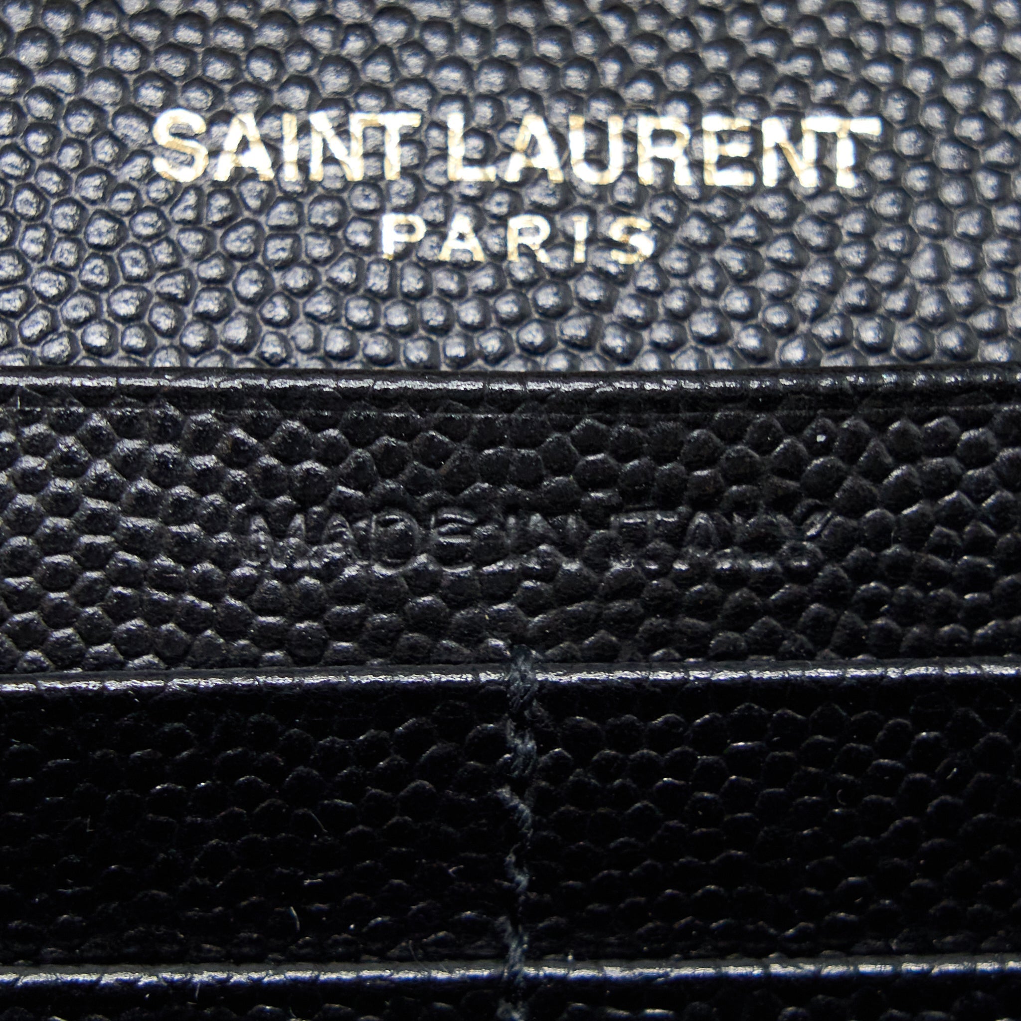 SAINT LAURENT WALLET ON CHAIN GRAINED CALFSKIN BLACK GHW