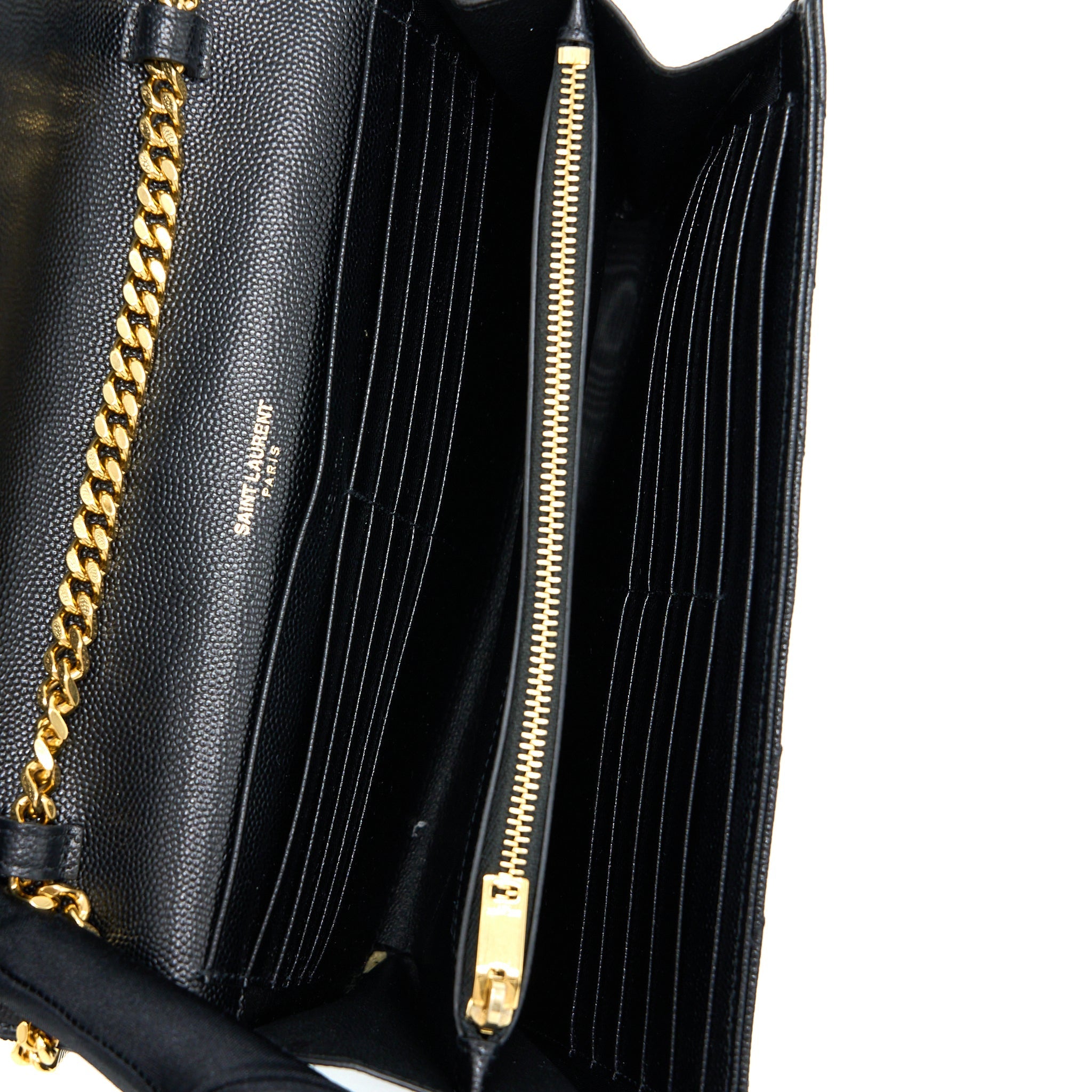 SAINT LAURENT WALLET ON CHAIN GRAINED CALFSKIN BLACK GHW