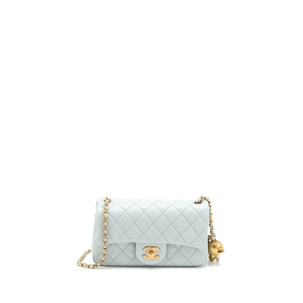 CHANEL 23C PEARL CRUSH MINI RECTANGULAR LAMBSKIN LIGHT GREY BRUSHED GHW (MICROCHIP)