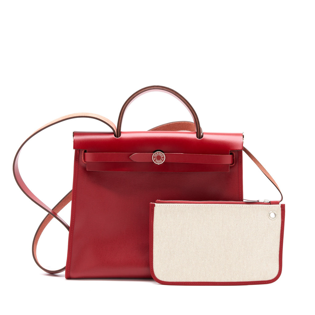 HERMES HERBAG ZIP 31 BAG BERLINE CANVAS ROUGE PIMENT SHW