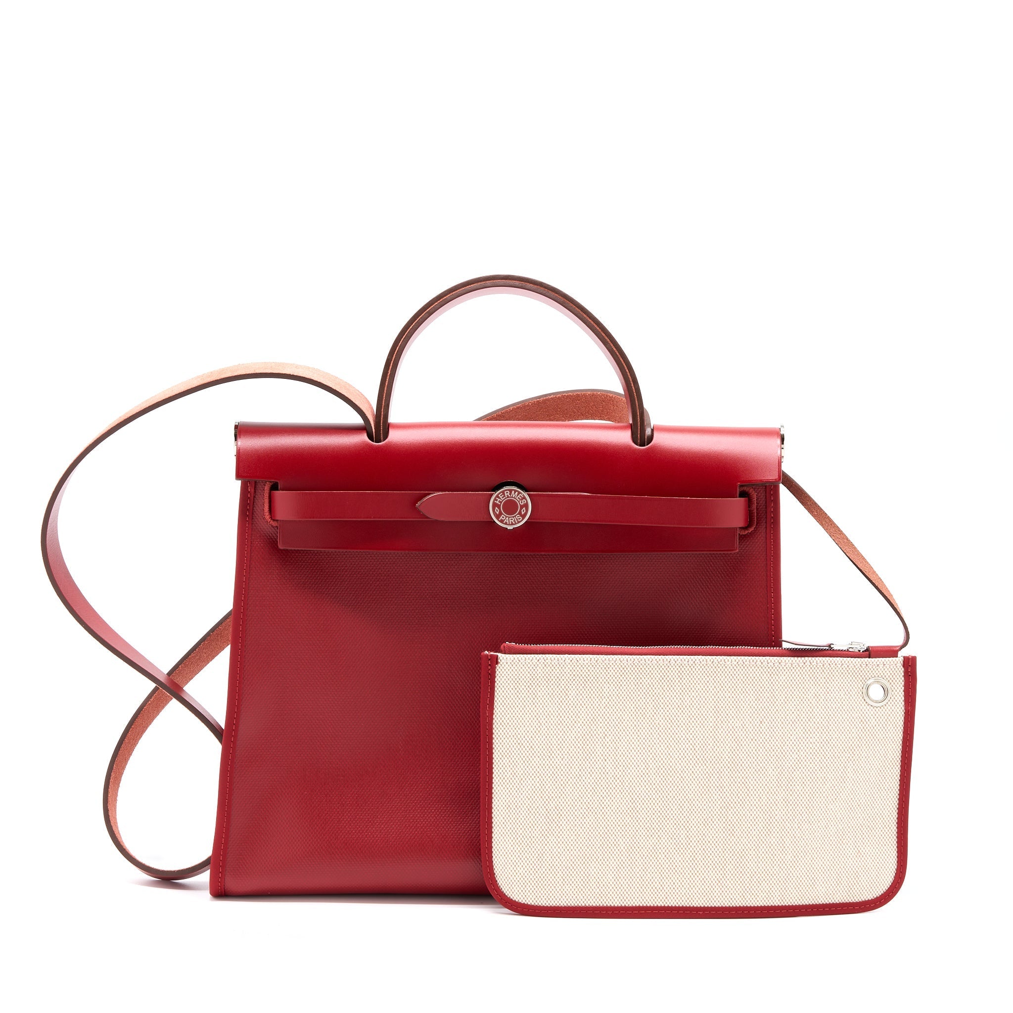 HERMES HERBAG ZIP 31 BAG BERLINE CANVAS ROUGE PIMENT SHW