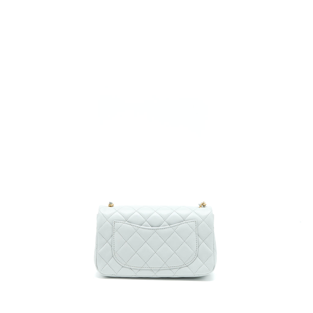 CHANEL 23C PEARL CRUSH MINI RECTANGULAR LAMBSKIN LIGHT GREY BRUSHED GHW (MICROCHIP)