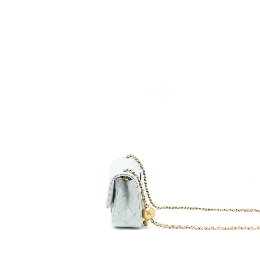 CHANEL 23C PEARL CRUSH MINI RECTANGULAR LAMBSKIN LIGHT GREY BRUSHED GHW (MICROCHIP)
