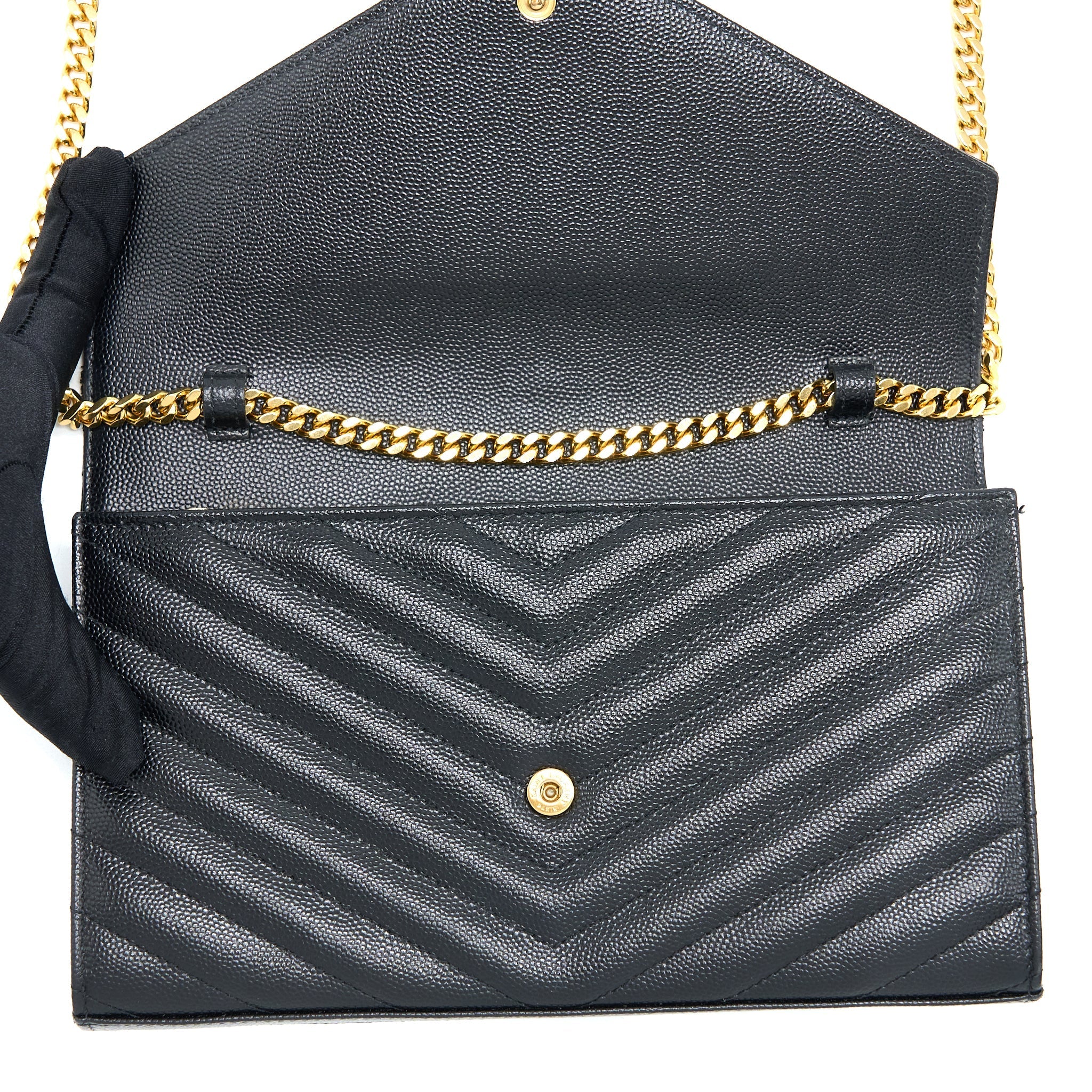 SAINT LAURENT WALLET ON CHAIN GRAINED CALFSKIN BLACK GHW