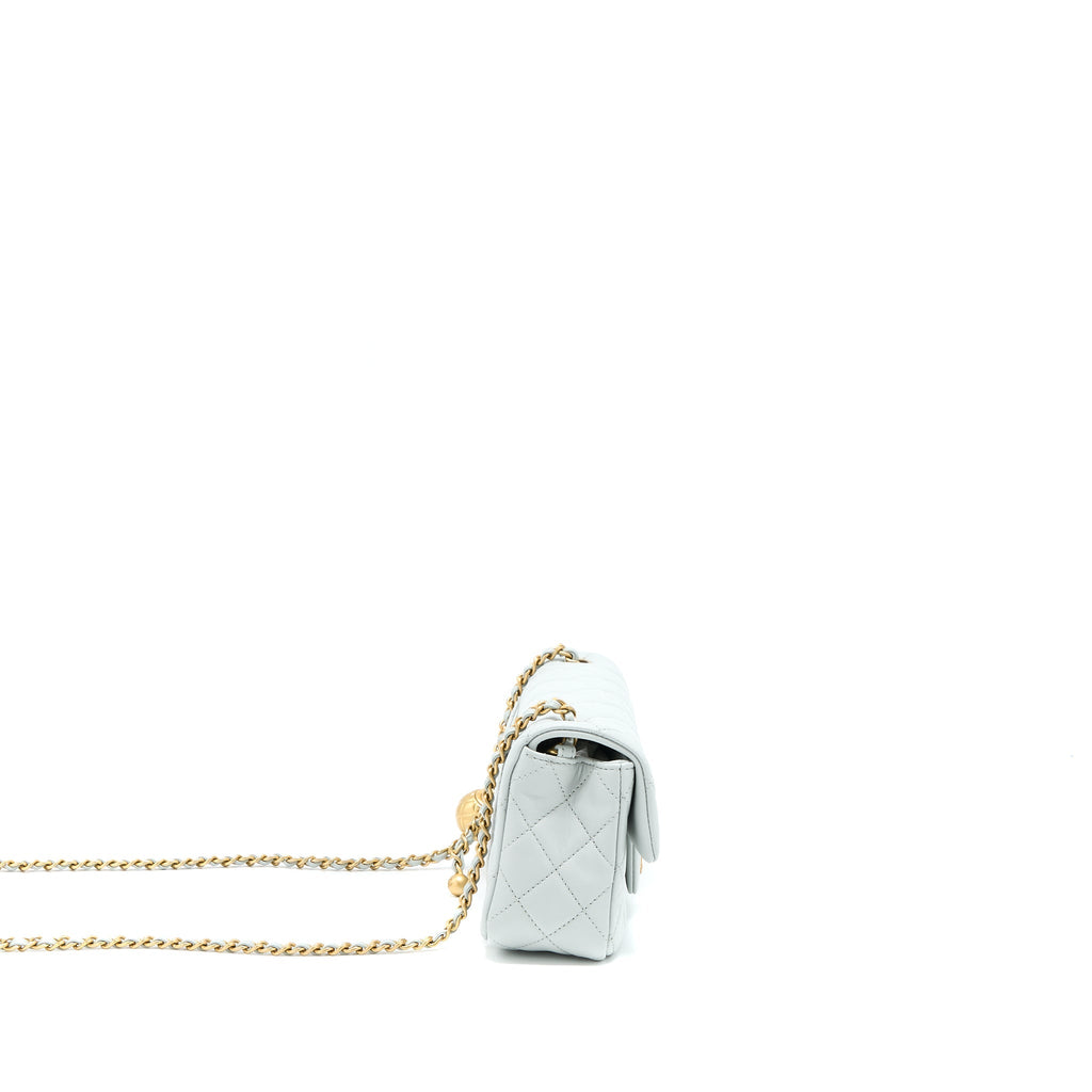 CHANEL 23C PEARL CRUSH MINI RECTANGULAR LAMBSKIN LIGHT GREY BRUSHED GHW (MICROCHIP)