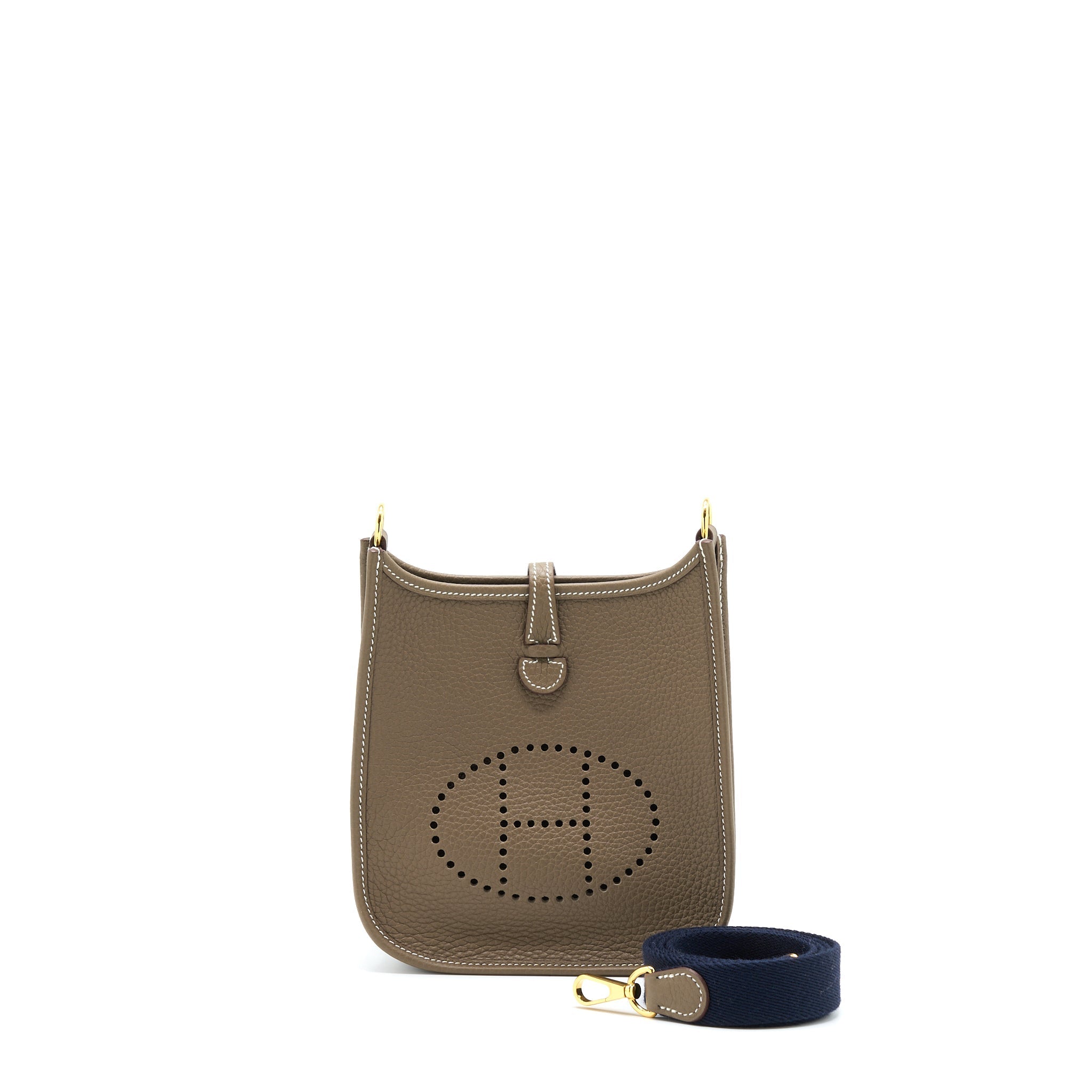 HERMES MINI EVELYNE CLEMENCE ETOUPE/BLEU INDIGO GHW