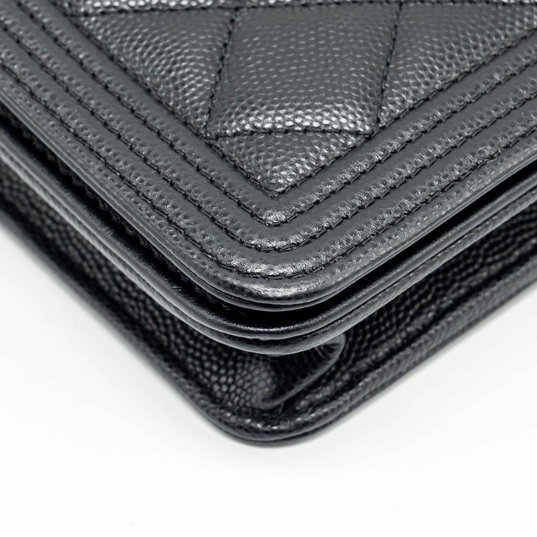 CHANEL BOY WALLET ON CHAIN CAVIAR BLACK GHW (MICROCHIP)