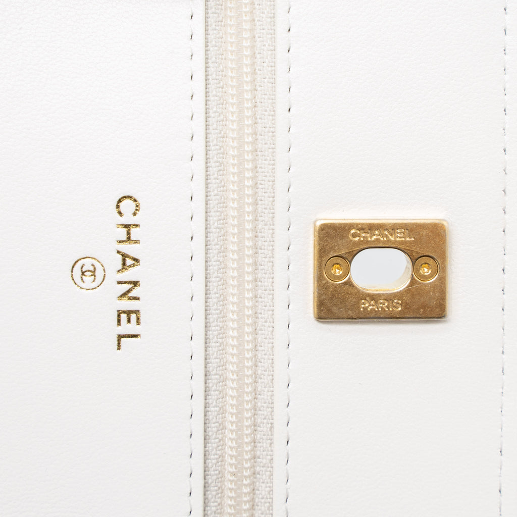 CHANEL PEARL CRUSH WALLET ON CHAIN LAMBSKIN WHITE GHW (MICROCHIP)
