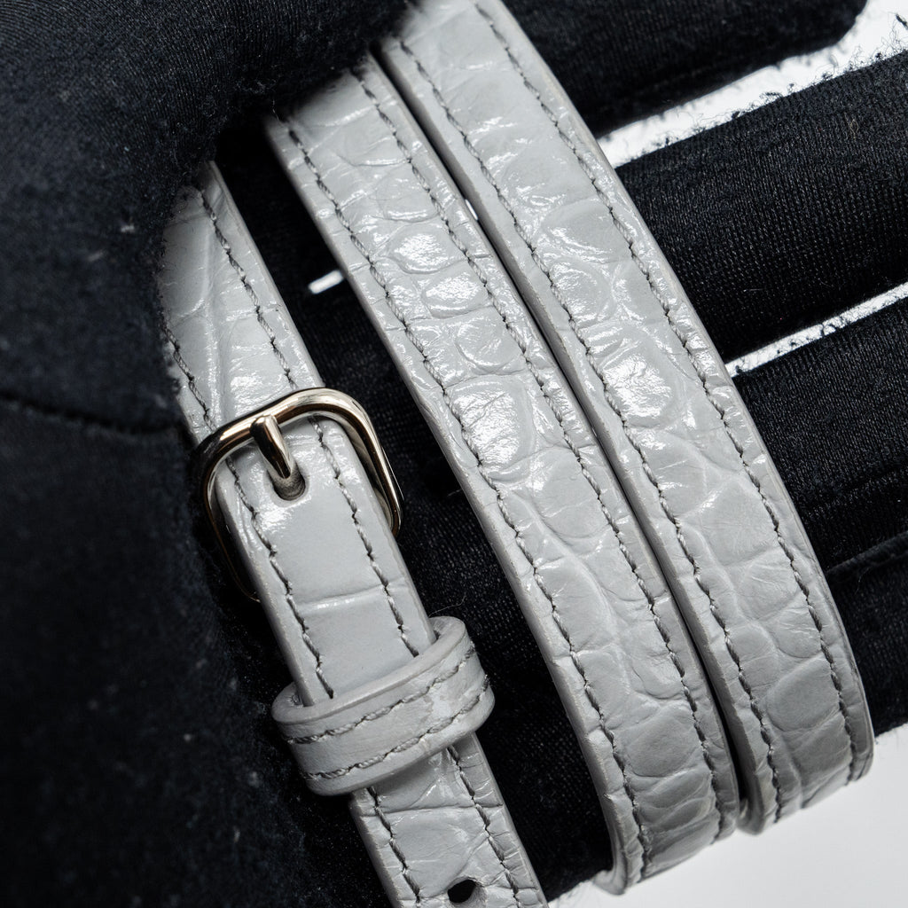 BALENCIAGA XXS EVERYDAY TOTE BAG CROC-EMBOSSED CALFSKIN GREY SHW