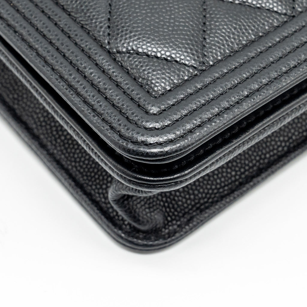 CHANEL BOY WALLET ON CHAIN CAVIAR BLACK GHW (MICROCHIP)